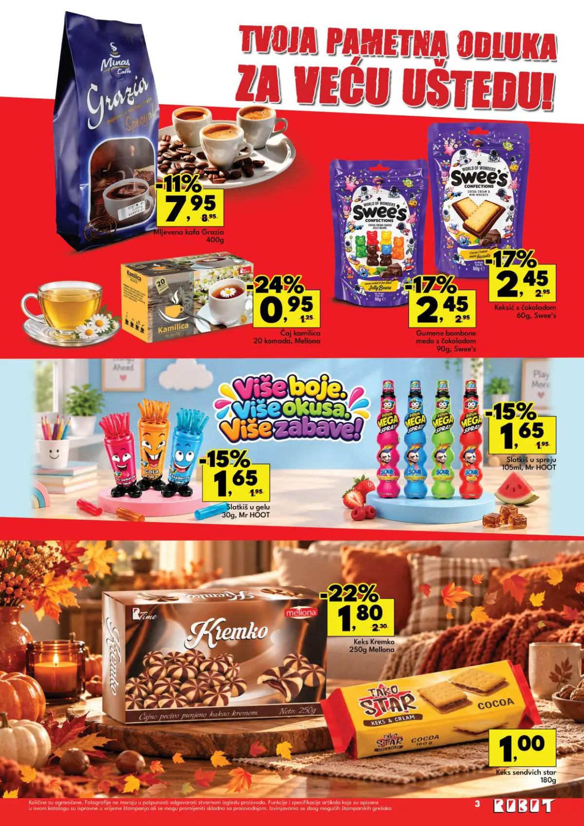 Robot katalog 05–18.10.2026. strana 3 – kafa, čajevi, slatkiši i keksi na akciji