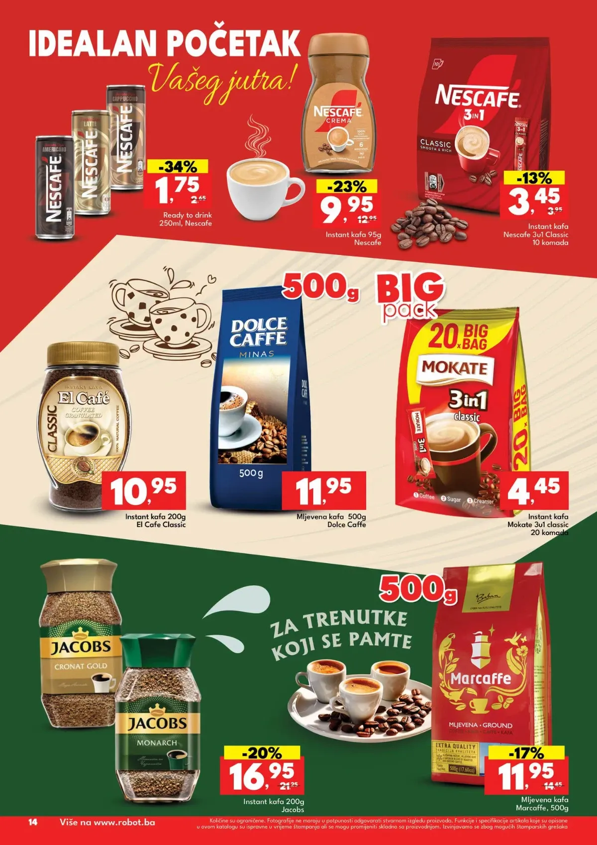 Robot katalog do 12.09.2026. – Nescafé napici, Jacobs instant kafa, Dolce Caffe i Marcaffe na akciji