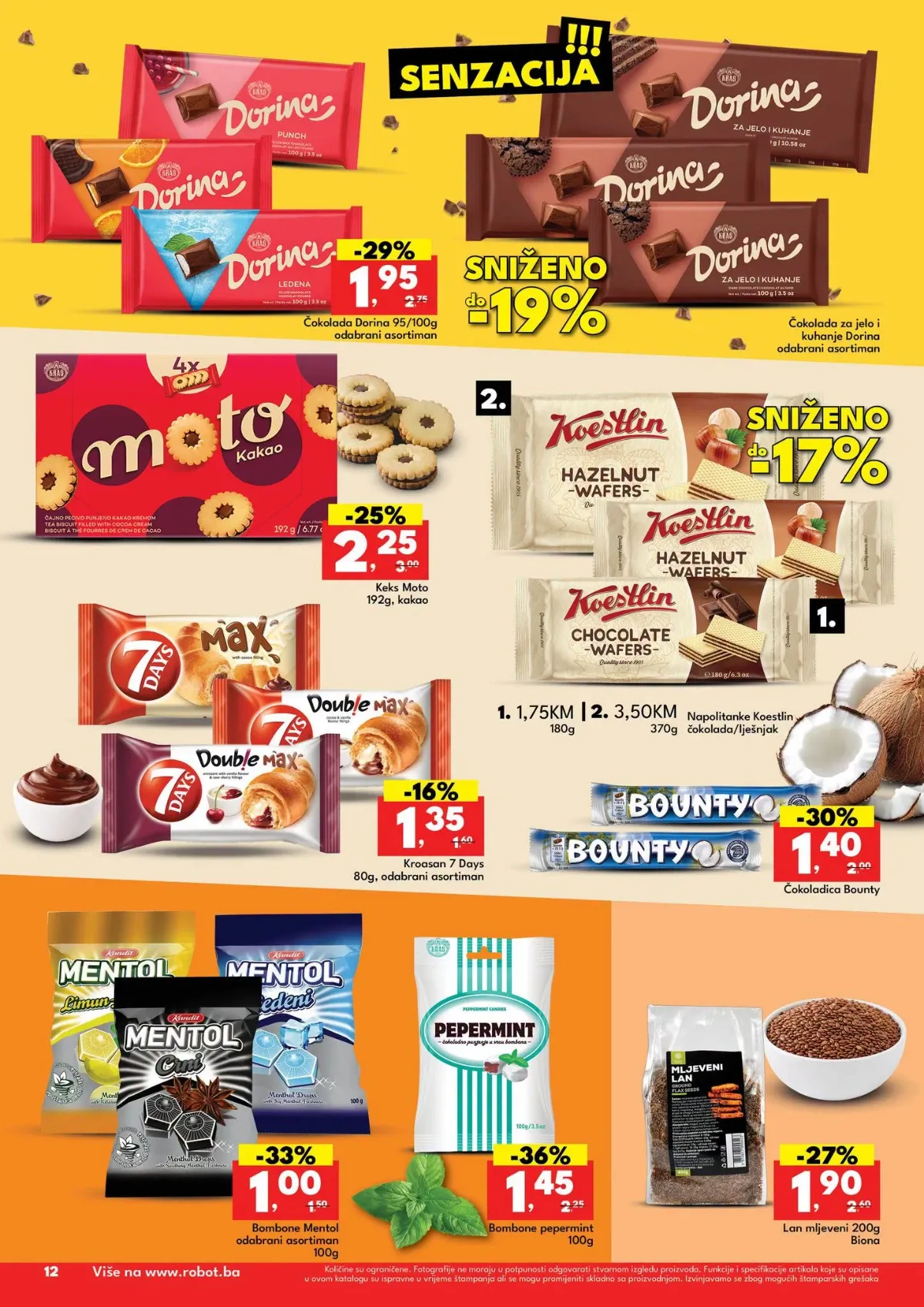 Robot katalog do 12.09.2026. – Dorina čokolade, Moto keksi, 7 Days kroasani i Bounty čokoladice
