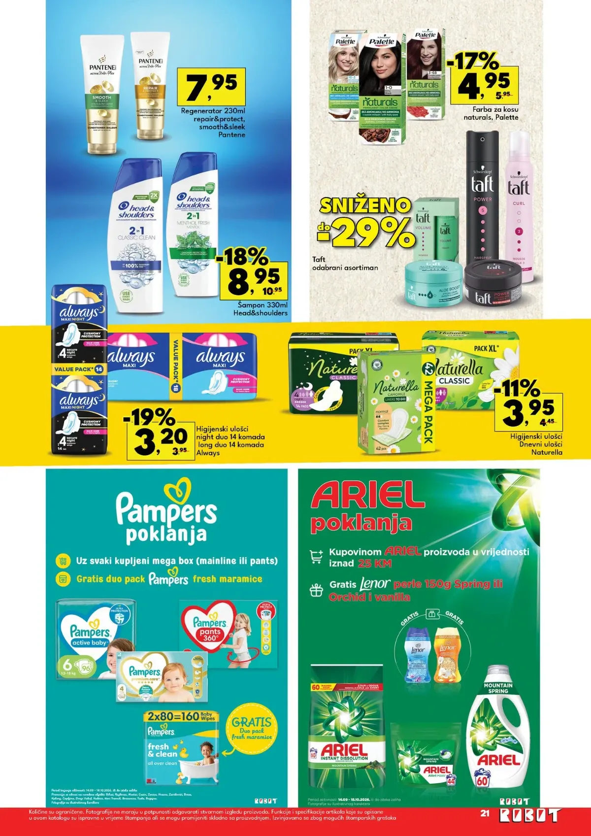 Dvadeset peta stranica Robot kataloga – Pantene, Head and Shoulders, Palette, Taft, Always i Naturella proizvodi