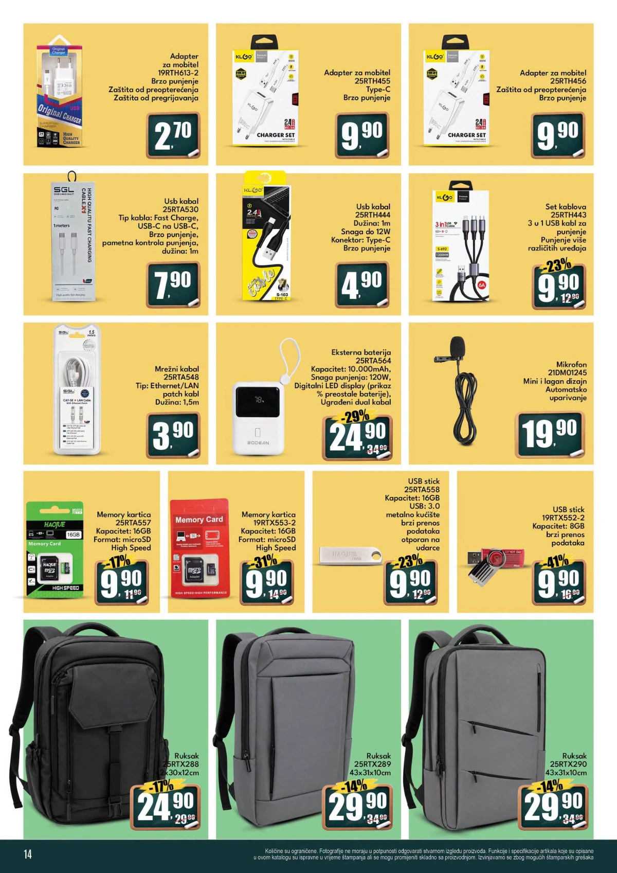 Robot katalog strana 14 – adapteri, USB kablovi, power bank, memorijske kartice, USB stickovi i ruksaci