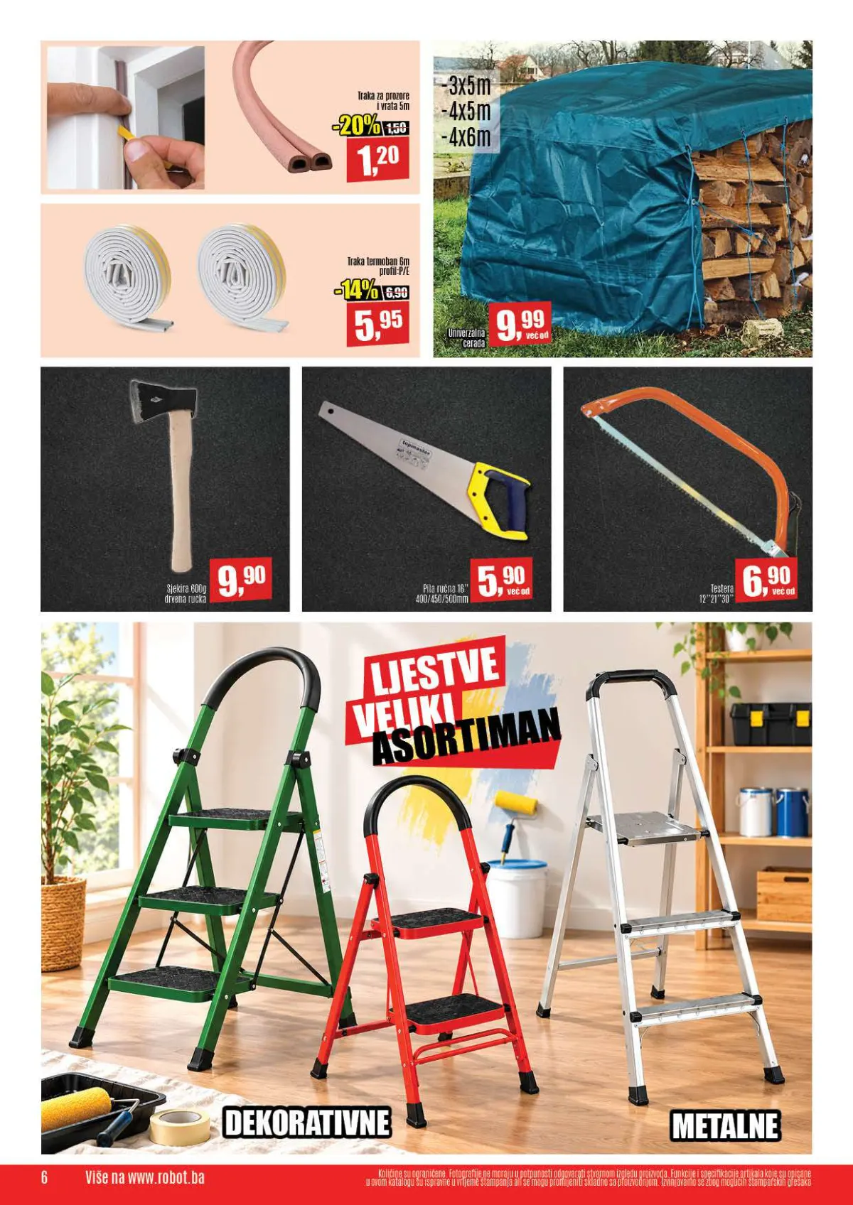 Robot katalog, stranica 6 – sjekira 600 g 9,90 KM, univerzalna cerada od 9,99 KM, pile, brtvene trake i ljestve
