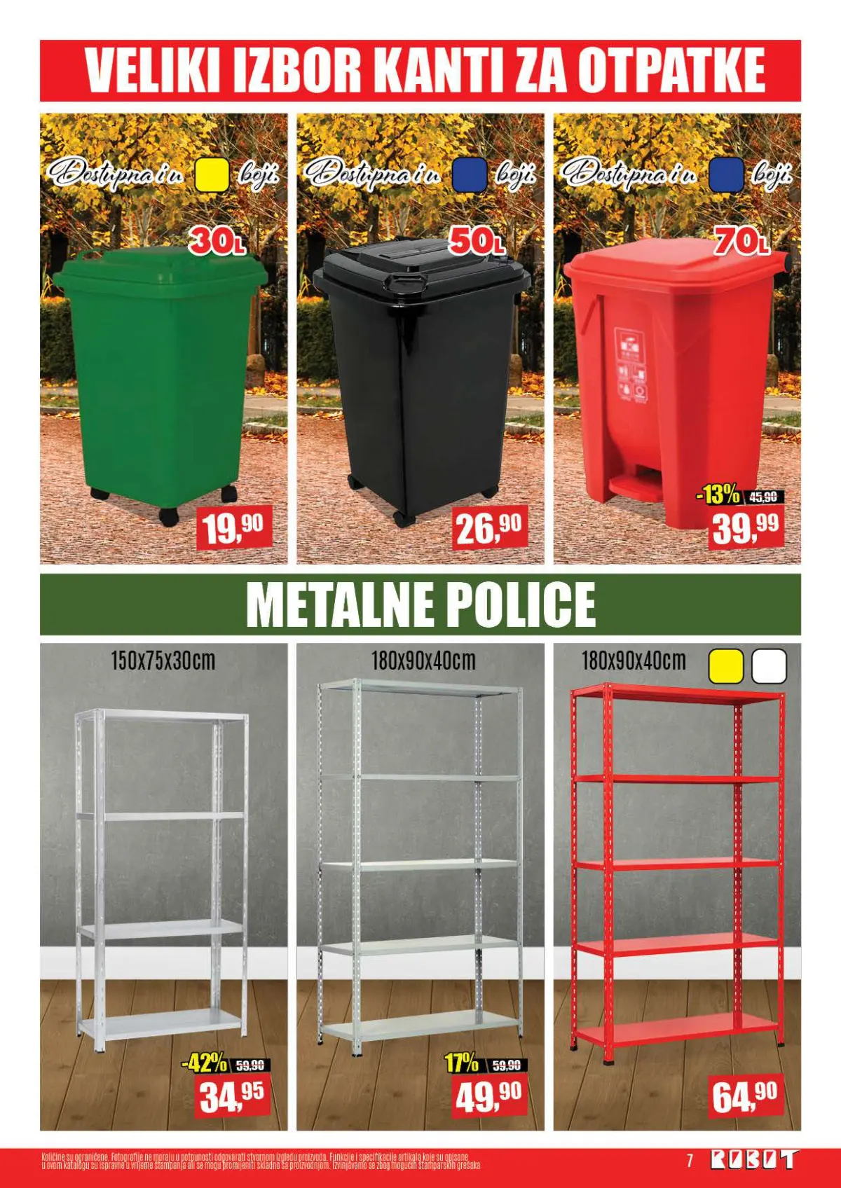 Robot katalog, stranica 7 – metalna polica 150 × 75 × 30 cm 34,95 KM i kanta za otpatke 30 l 19,90 KM