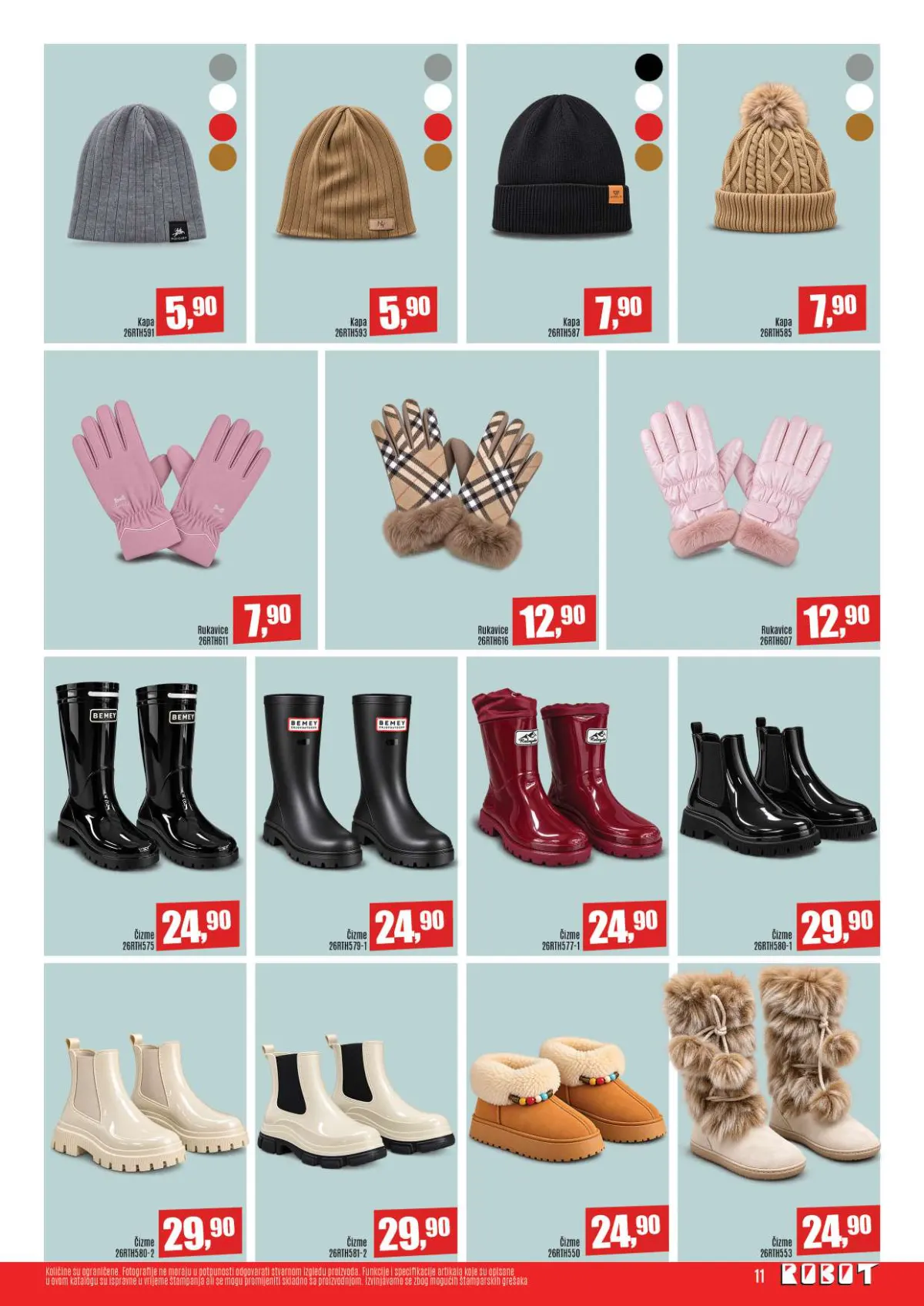 Robot katalog, stranica 11 – kape od 5,90 KM, rukavice od 7,90 KM i odabrani modeli čizama po 24,90 KM