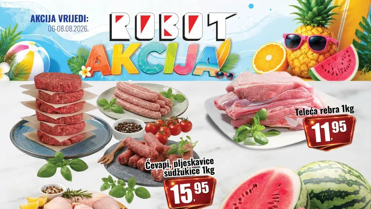 Robot vikend akcija do 08.08.2026. – popusti do 37% na meso, prehranu, voće, povrće, slatkiše i proizvode za domaćinstvo