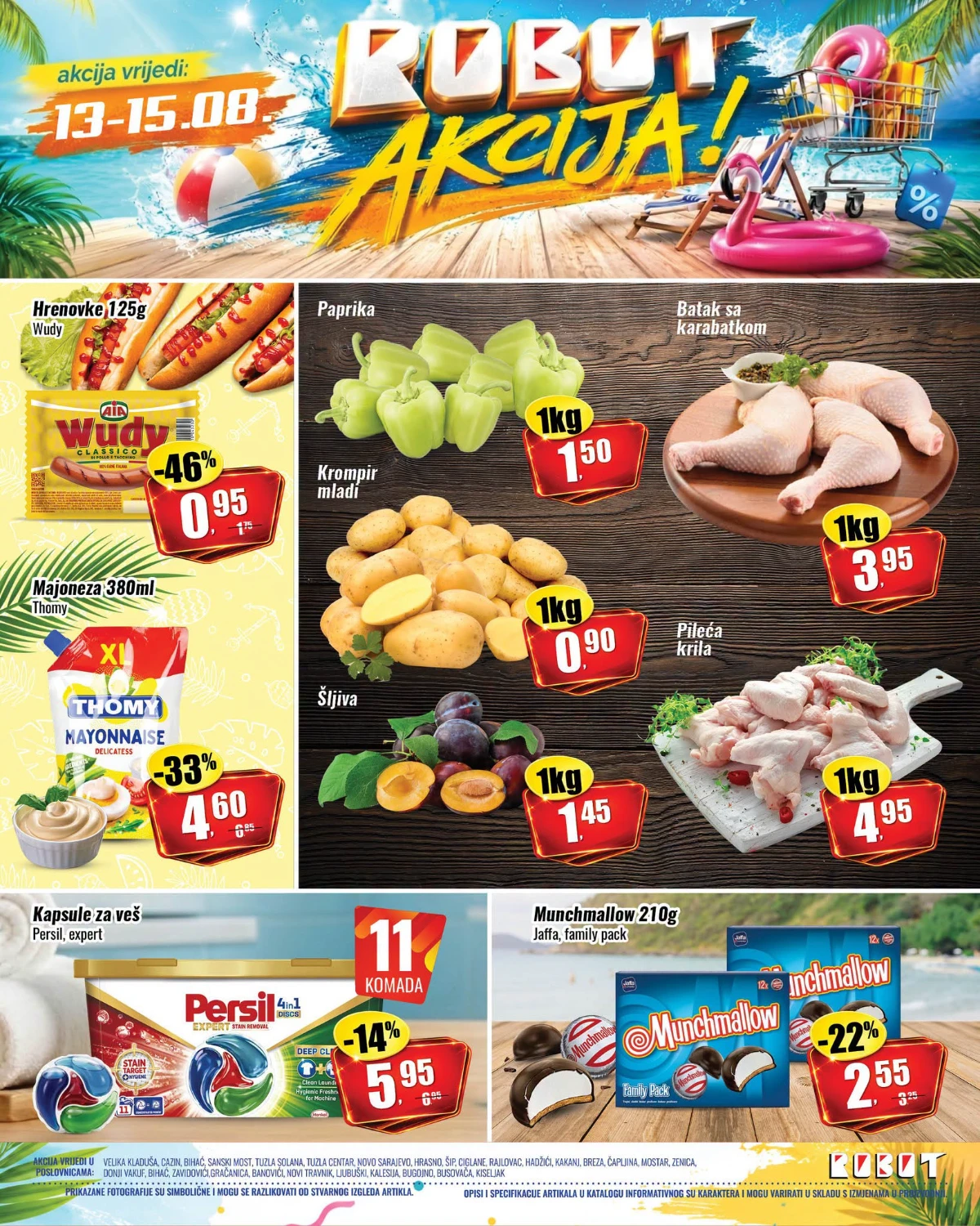 Robot vikend akcija od 13.08. do 15.08.2026. – hrenovke, paprika, krompir, pileći batak, šljive i drugi proizvodi na akciji