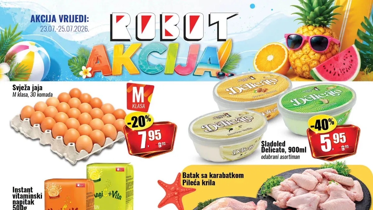 Robot vikend akcija do 25.07.2026. – popusti do 40% na prehranu, meso, voće, povrće i proizvode za domaćinstvo