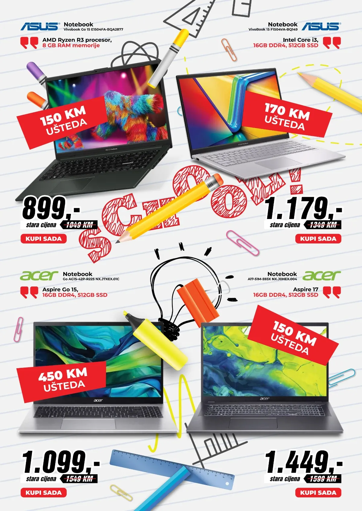 Acer Aspire Go 15 i ASUS VivoBook laptopi sniženi u TECHNO SHOP katalogu do 10.09.2026.