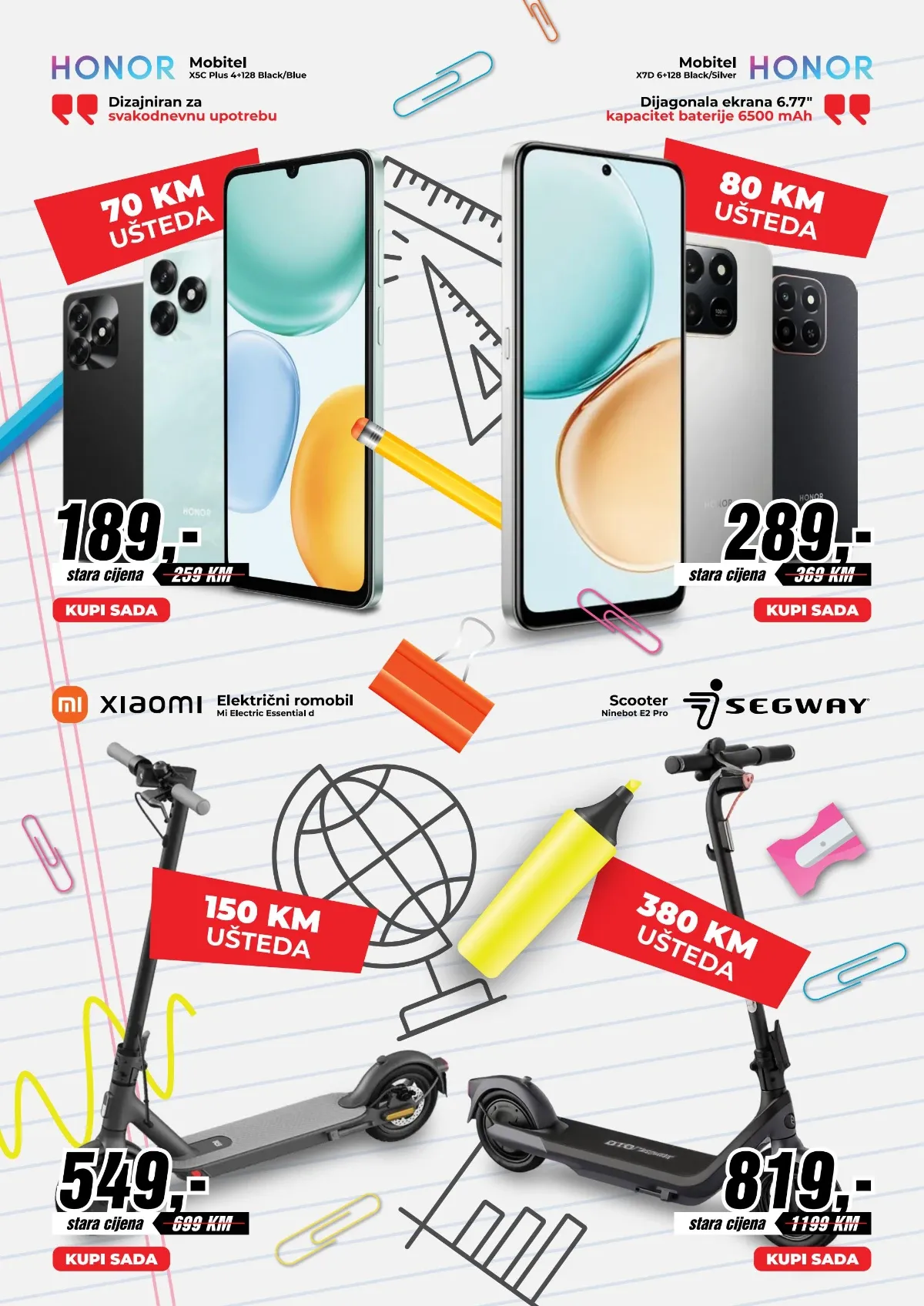 Segway Ninebot E2 Pro i Xiaomi električni romobili sniženi u TECHNO SHOP katalogu do 10.09.2026.