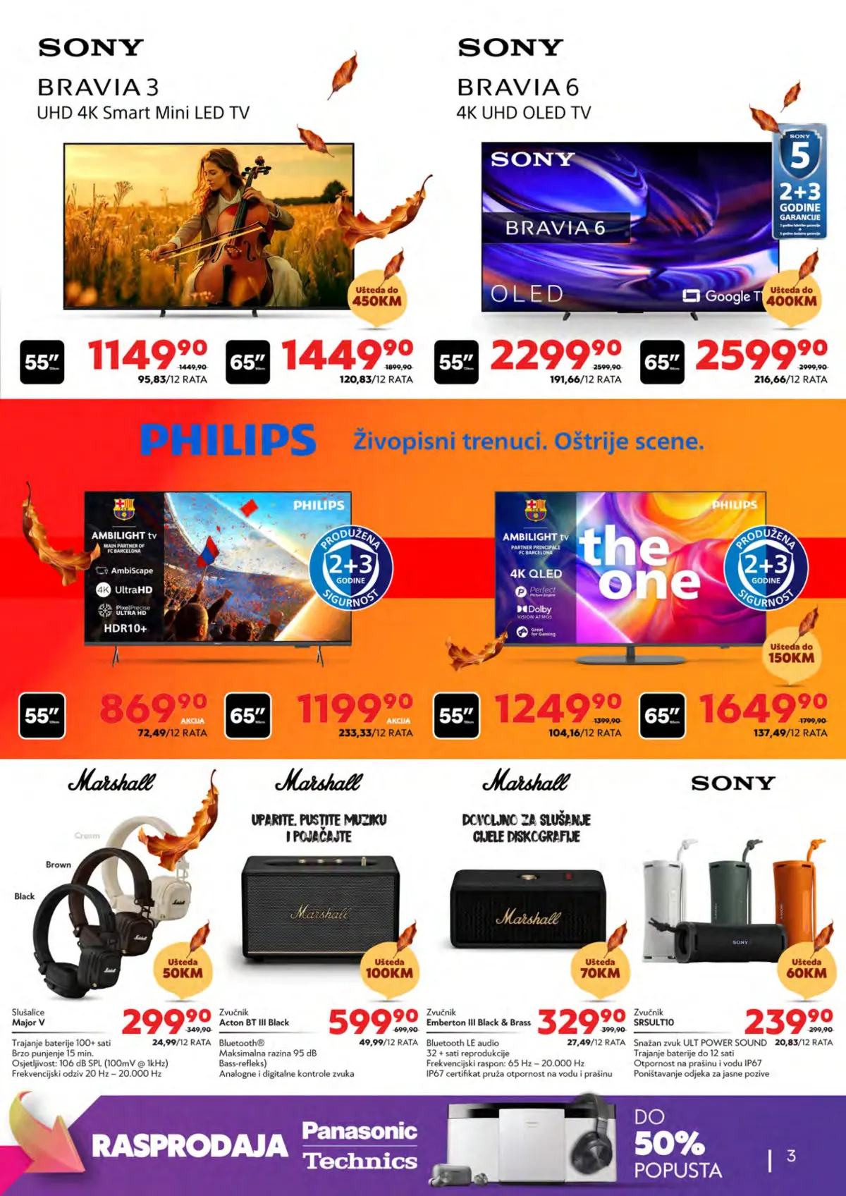 Tehnomag katalog stranica 3 – Sony BRAVIA, Philips Ambilight televizori, Marshall zvučnici i Sony slušalice