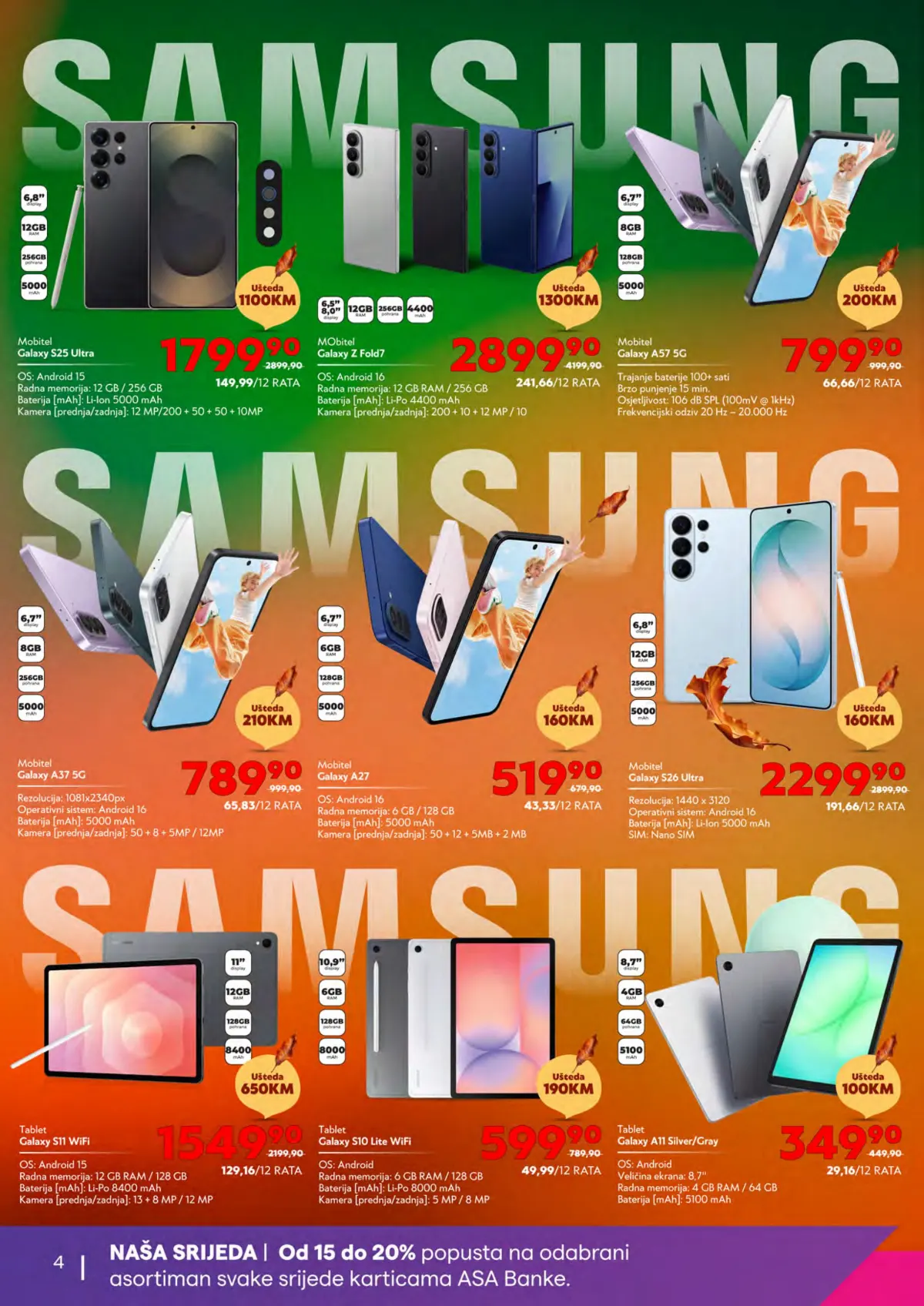 Tehnomag katalog stranica 4 – Samsung Galaxy S25 Ultra, Z Fold7, A57, A37, A27 i Galaxy tableti