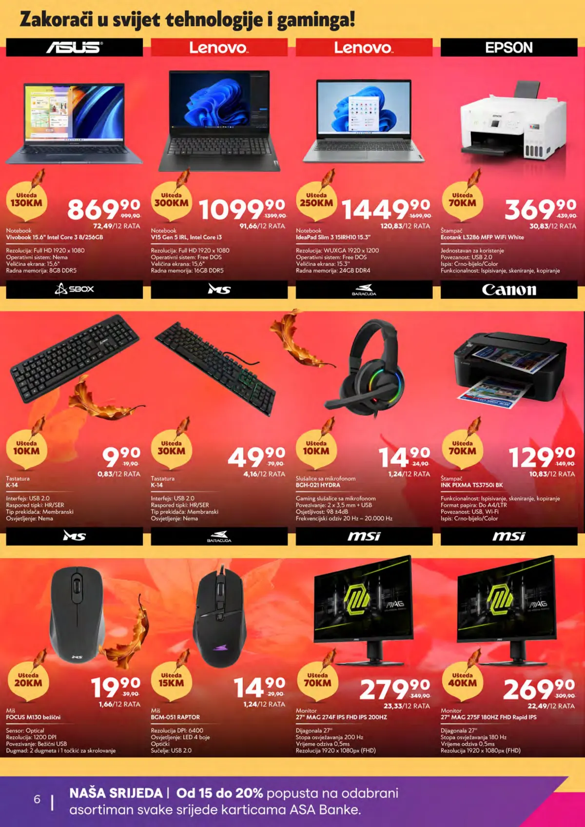 Tehnomag katalog stranica 6 – ASUS VivoBook, Lenovo laptopi, Epson štampači, MSI monitori i gaming oprema