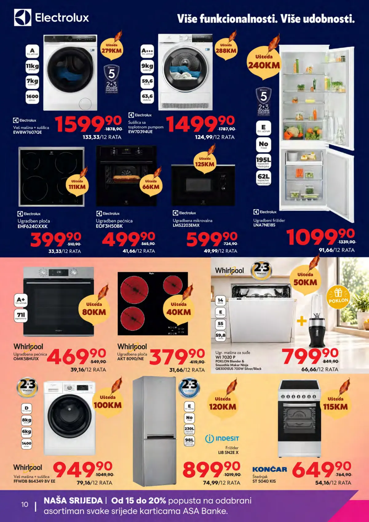 Tehnomag katalog stranica 10 – Electrolux, Whirlpool, Indesit i Končar frižideri, mašine za veš i kuhinjski uređaji