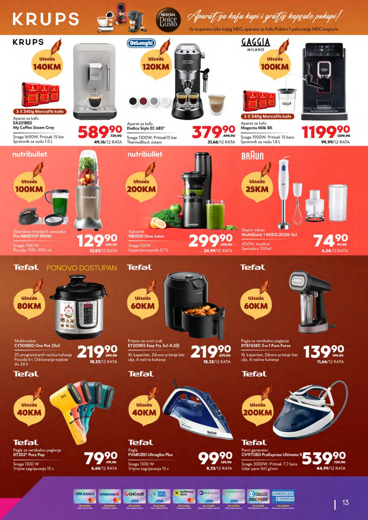 Tehnomag katalog stranica 13 – Krups i DeLonghi aparati za kafu, Nutribullet blenderi i Tefal friteze