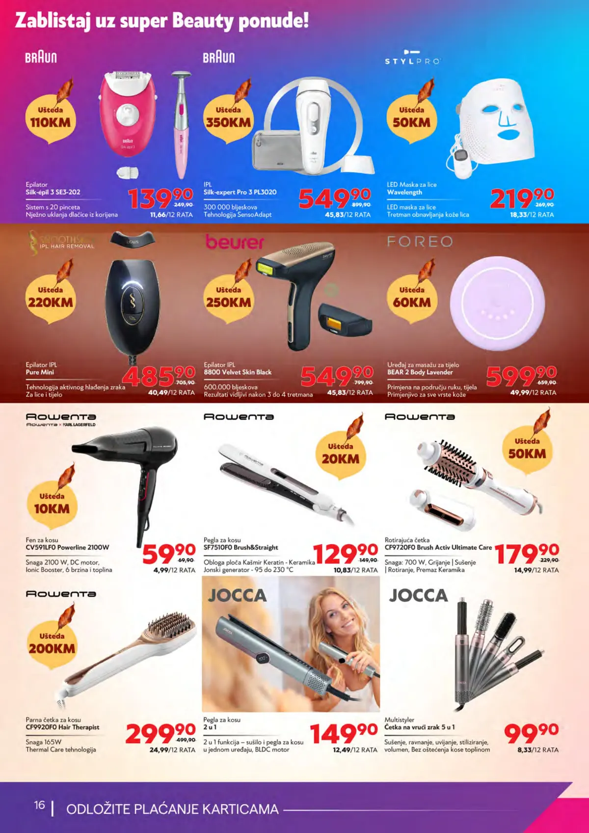 Tehnomag katalog stranica 16 – Braun epilatori, Foreo uređaji za lice, Rowenta fenovi i četke za kosu