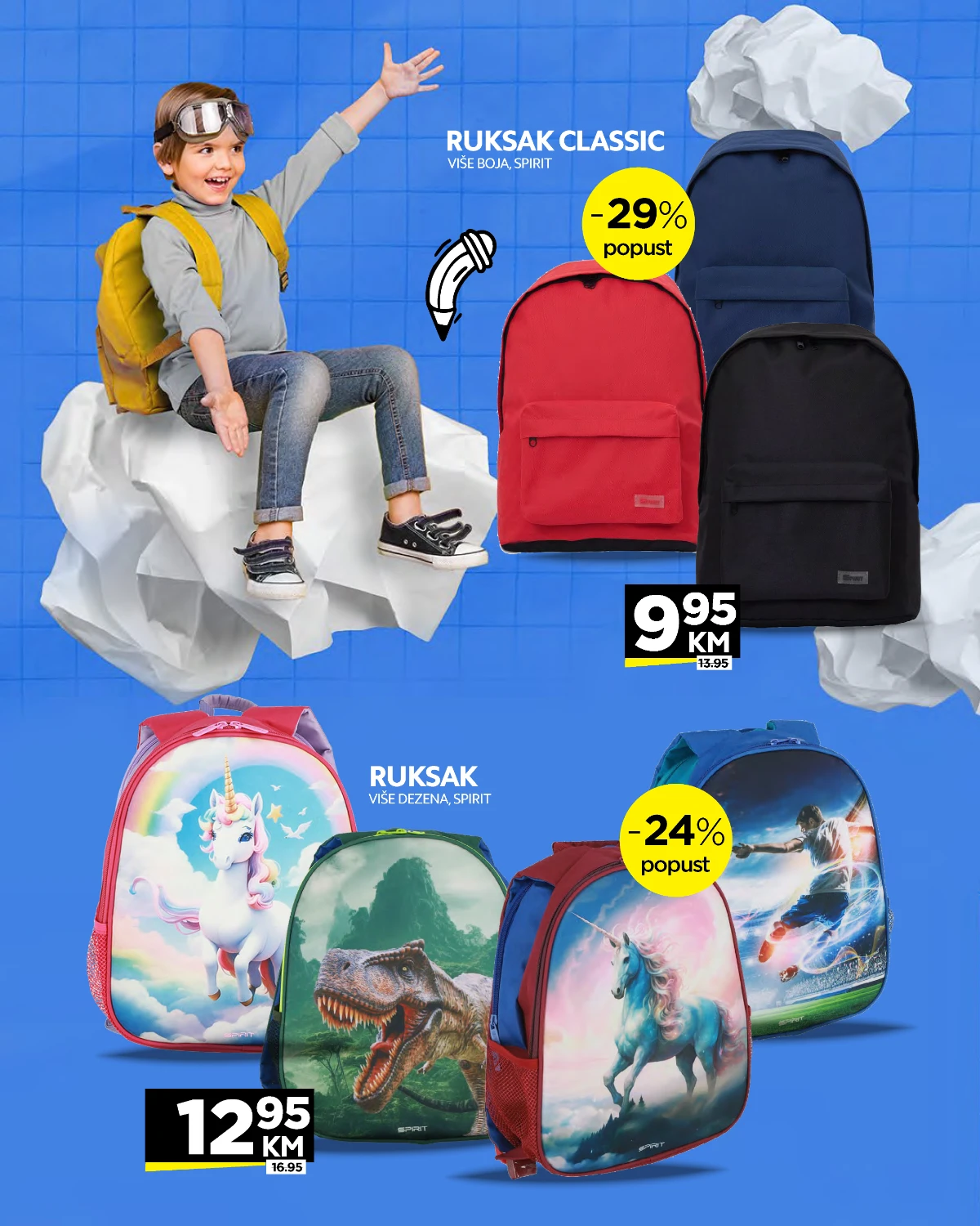 Crvena Jabuka školski katalog strana 4 – Spirit Classic i dječiji ruksaci u različitim bojama i dezenima