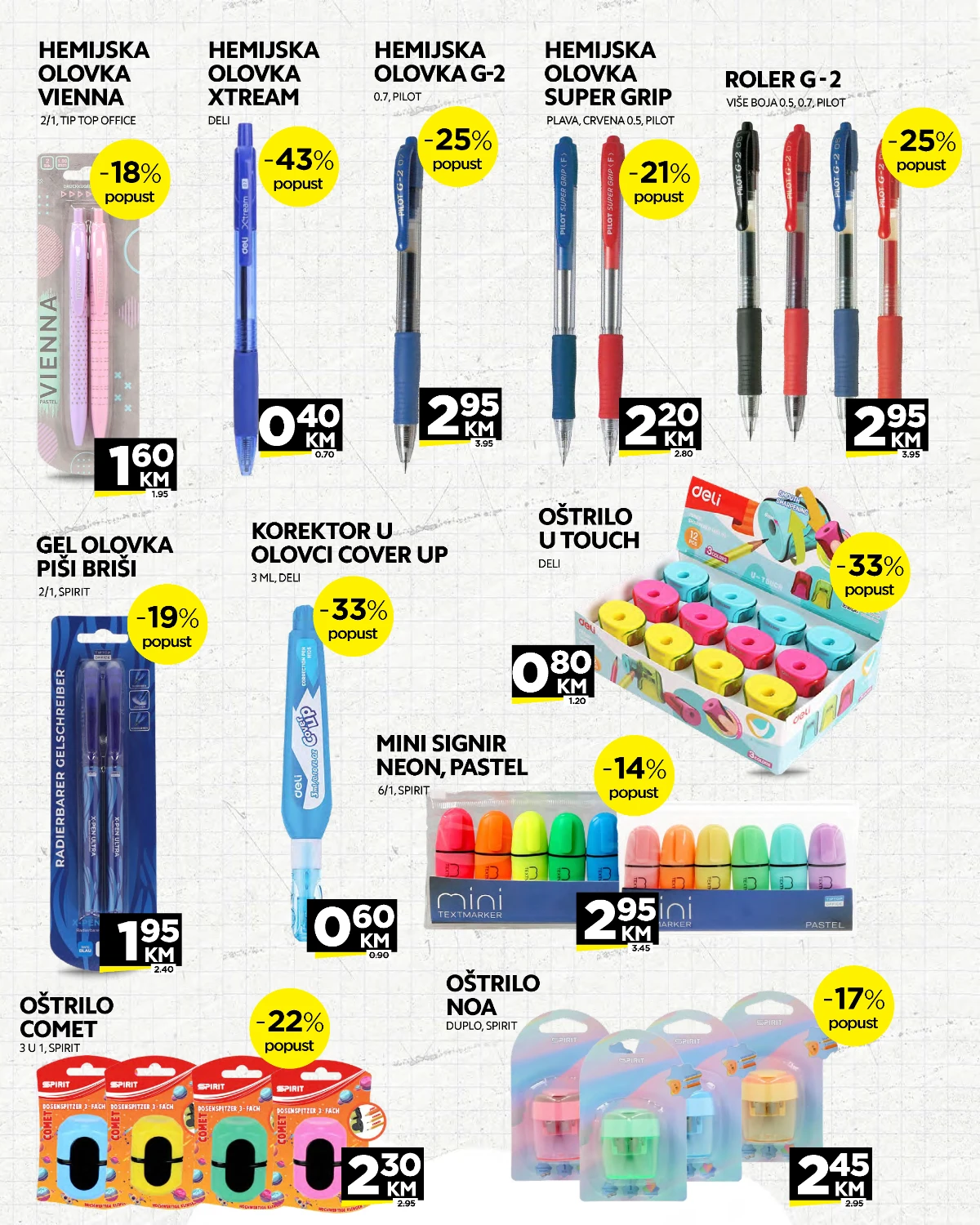Crvena Jabuka školski katalog strana 13 – hemijske i gel olovke, korektori, oštrila i signiri