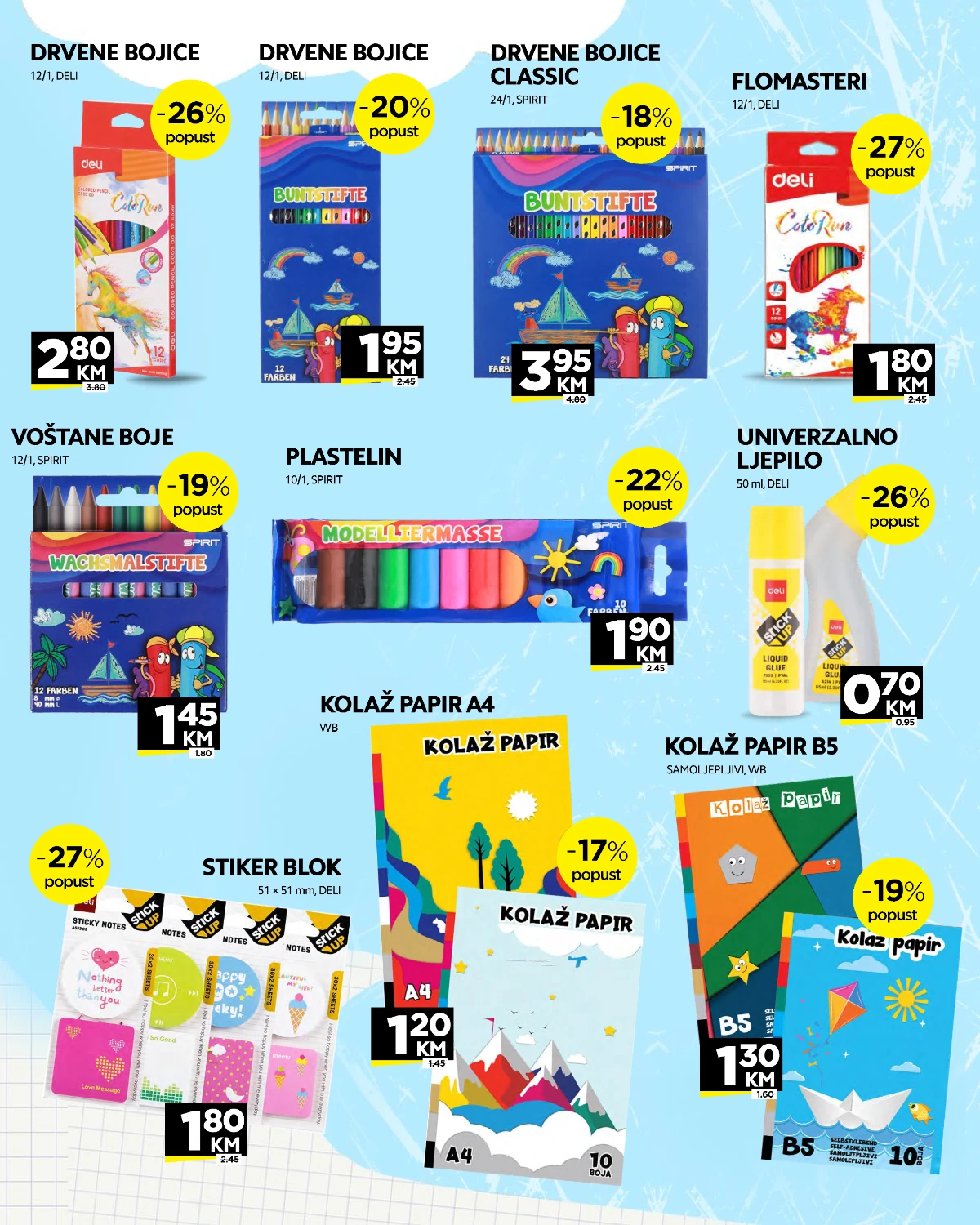 Crvena Jabuka školski katalog strana 15 – bojice, flomasteri, plastelin, kolaž papir i ljepilo