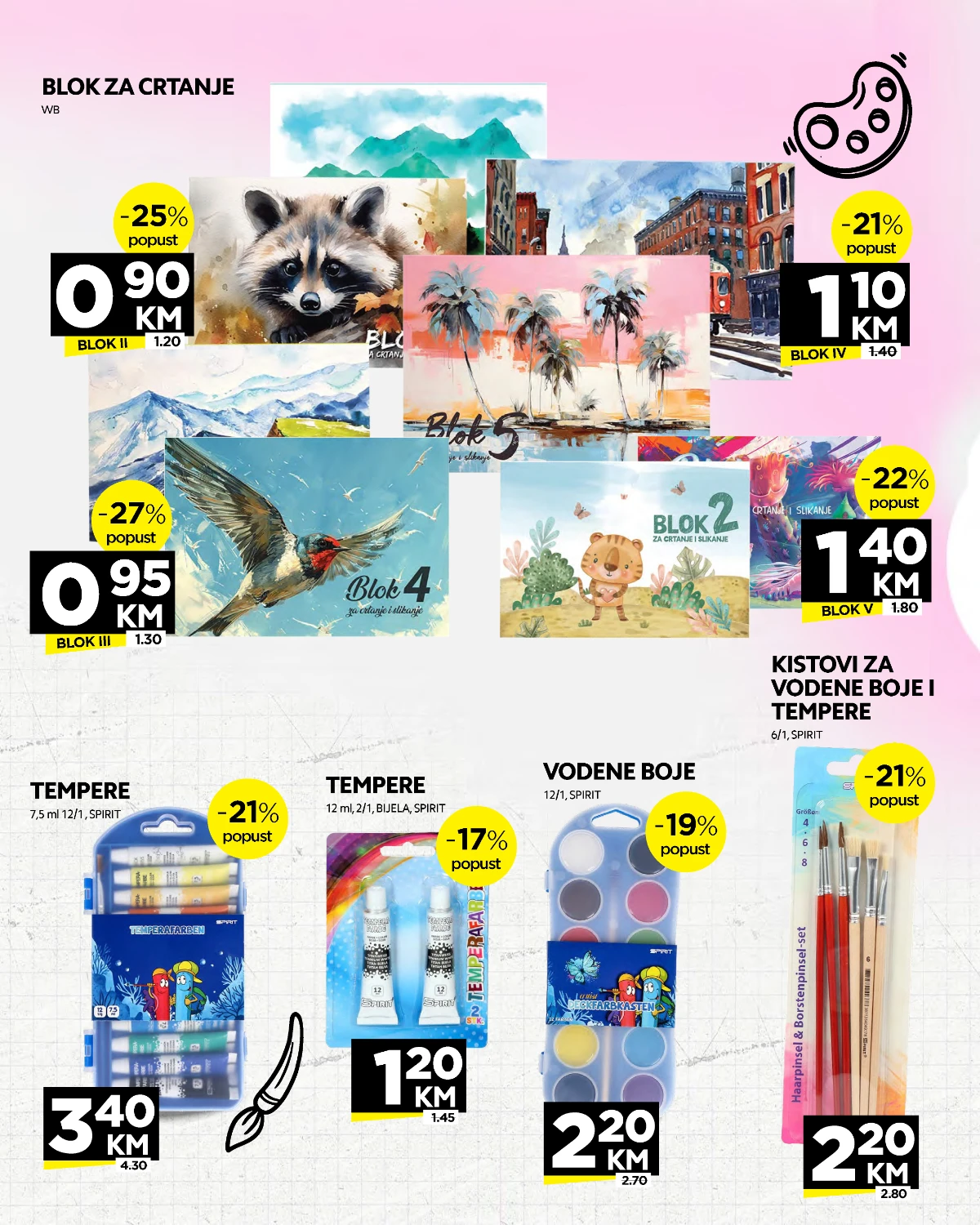 Crvena Jabuka školski katalog strana 16 – blokovi za crtanje, tempere, vodene boje i kistovi