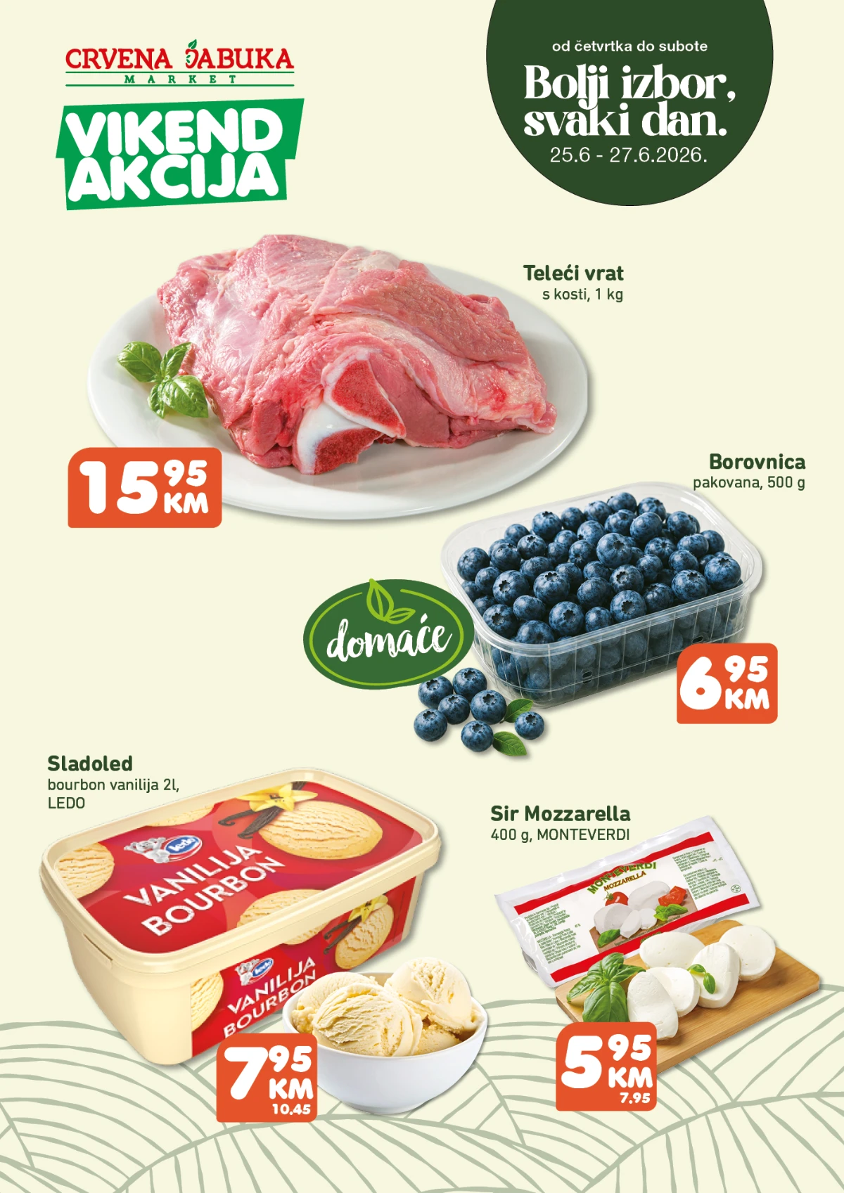 Crvena Jabuka vikend akcija od 25. do 27.06.2026 – vikend ponuda prehrane, voća, mesa i svakodnevne kupovine