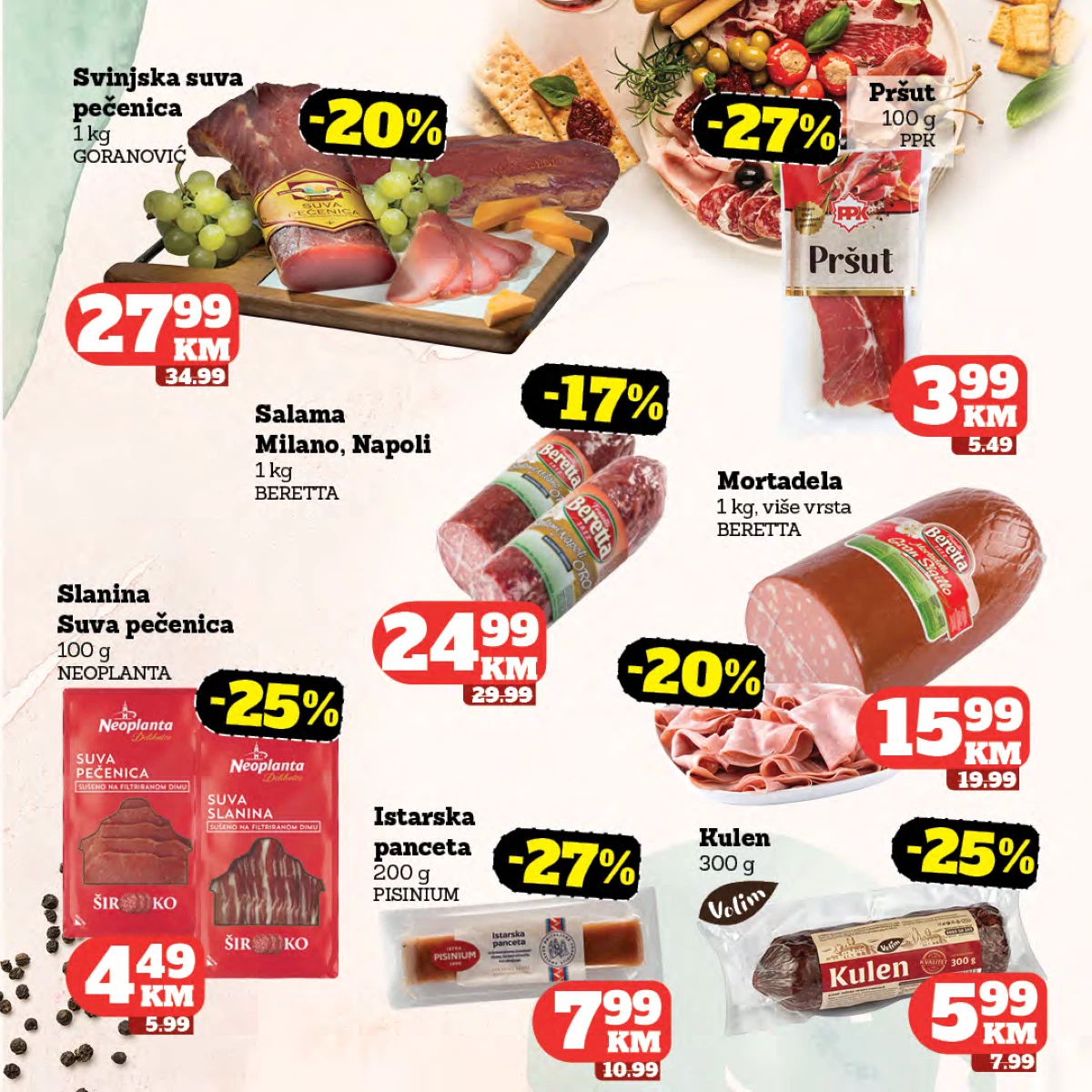 Moj Market katalog – suva pečenica 27,99 KM, pršut 3,99 KM i kulen na sniženju
