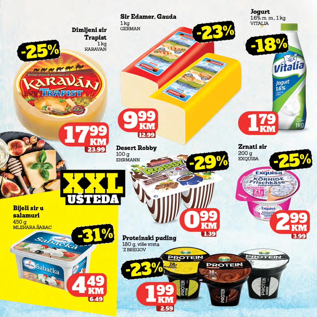 Moj Market katalog – Trapist sir 17,99 KM, Gauda 9,99 KM i proteinski puding na sniženju