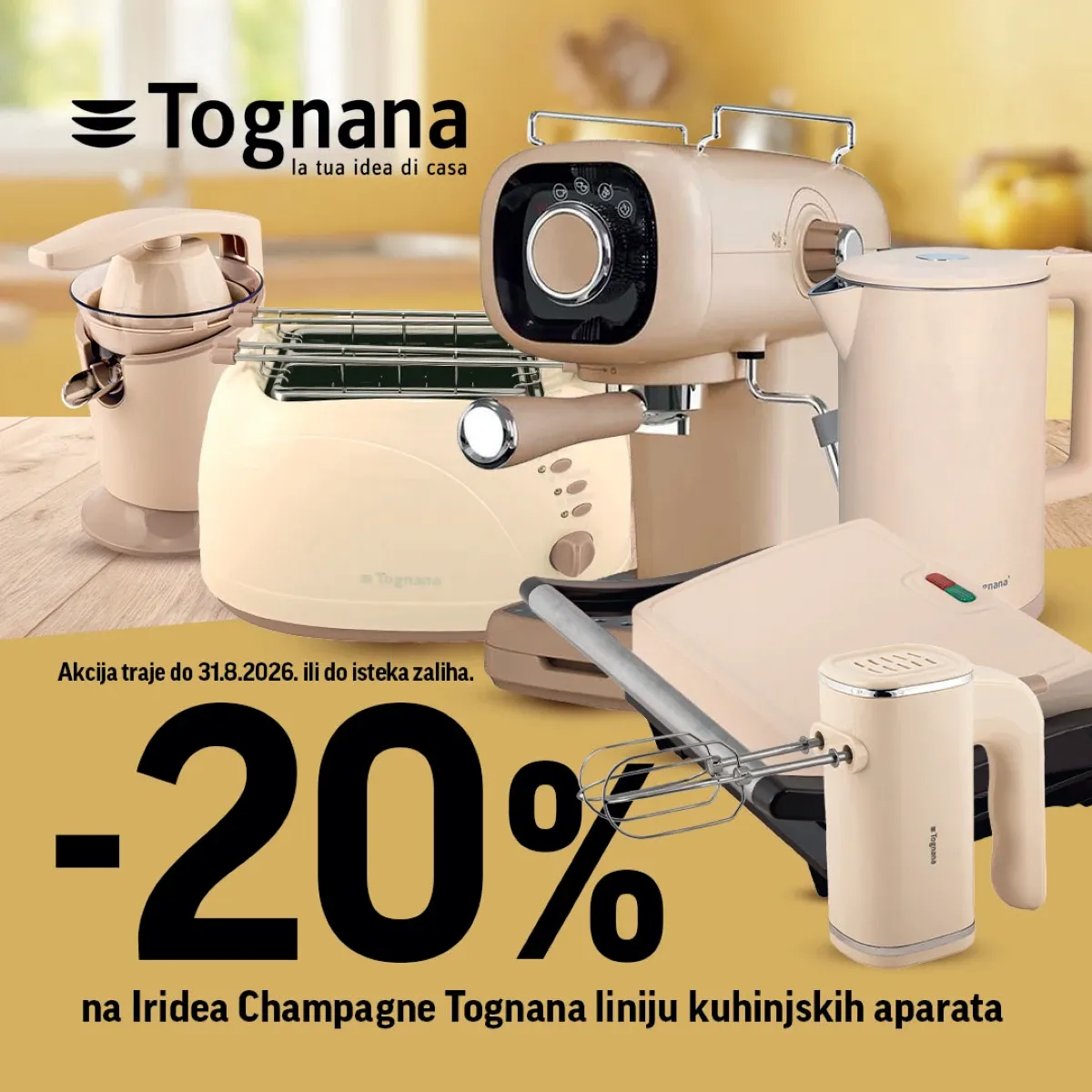 Tropic Tognana akcija do 31.08.2026. – Iridea Champagne kuhinjski aparati uz popuste do 43%