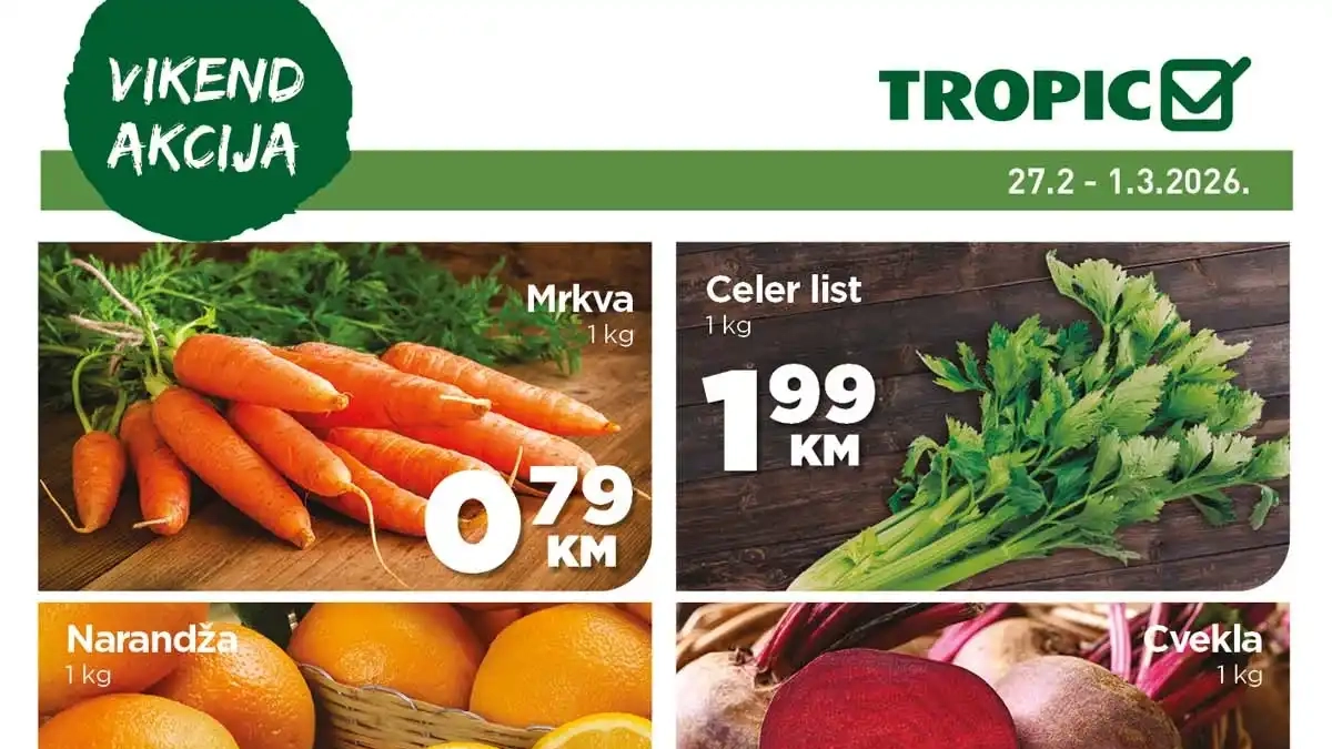 Tropic vikend akcija katalog sniženja do 1. marta 2026 najbolje cijene prehrane i kućnih potrepština