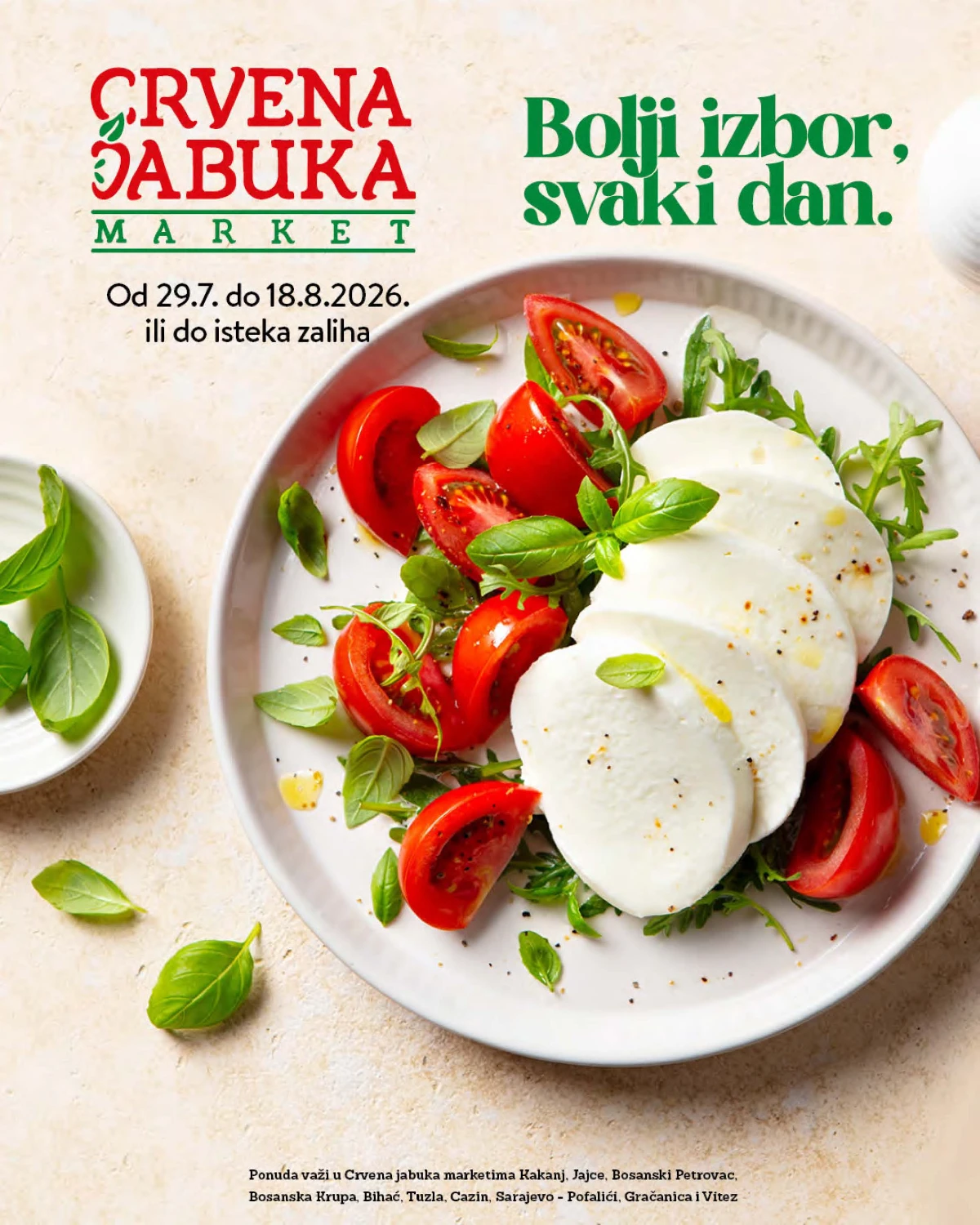 Crvena Jabuka Market akcija od 29.07. do 18.08.2026. donosi popuste do 40% na prehranu, delikatese, pića i proizvode za svakodnevnu kupovinu