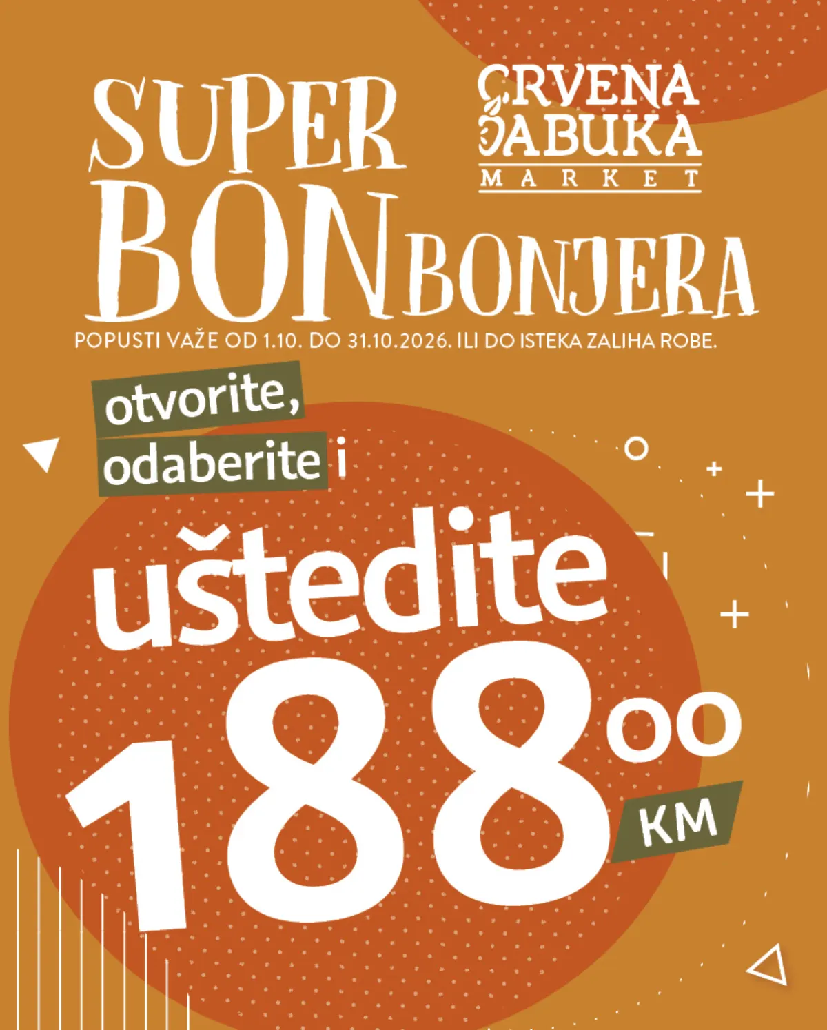 Crvena jabuka Super BONbonjera – 40 kupona i ukupna ušteda do 188 KM od 1. do 31. oktobra 2026.