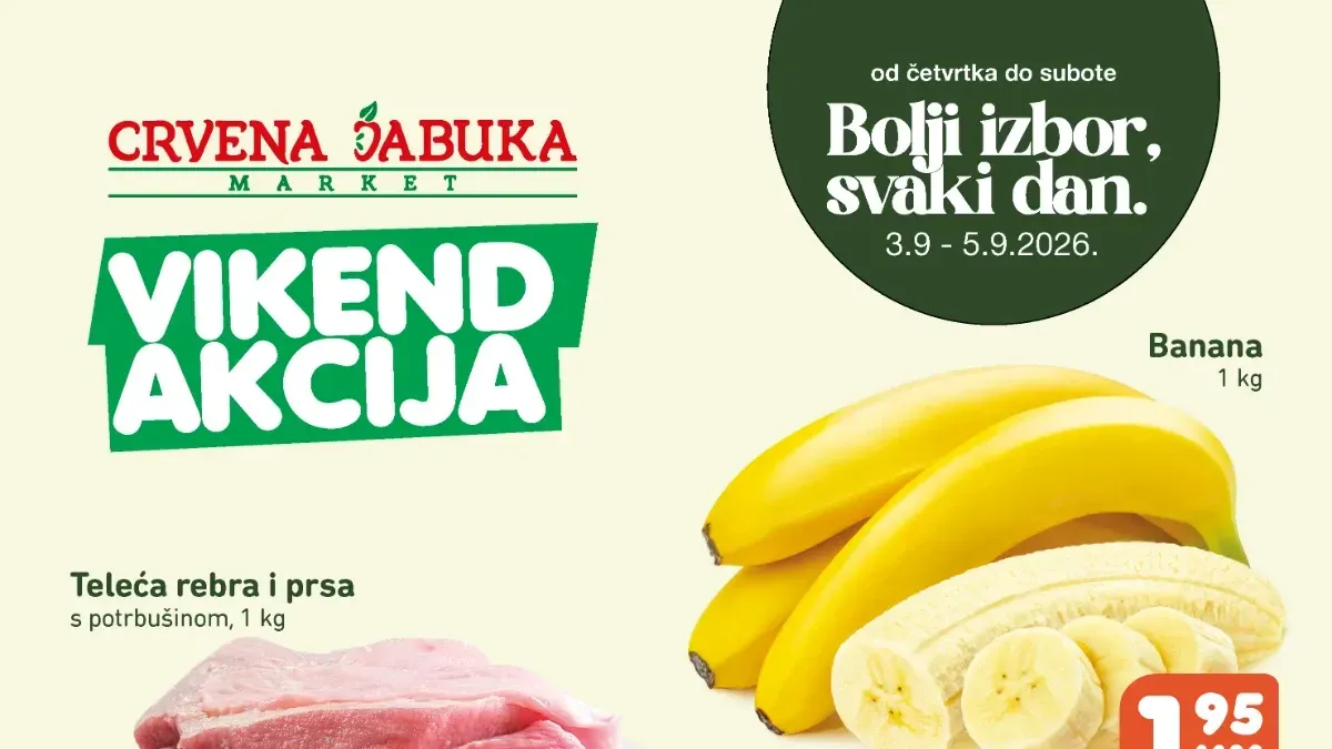Crvena Jabuka vikend akcija od 03. do 05.09.2026. – snižene cijene hrane, pića i proizvoda za domaćinstvo
