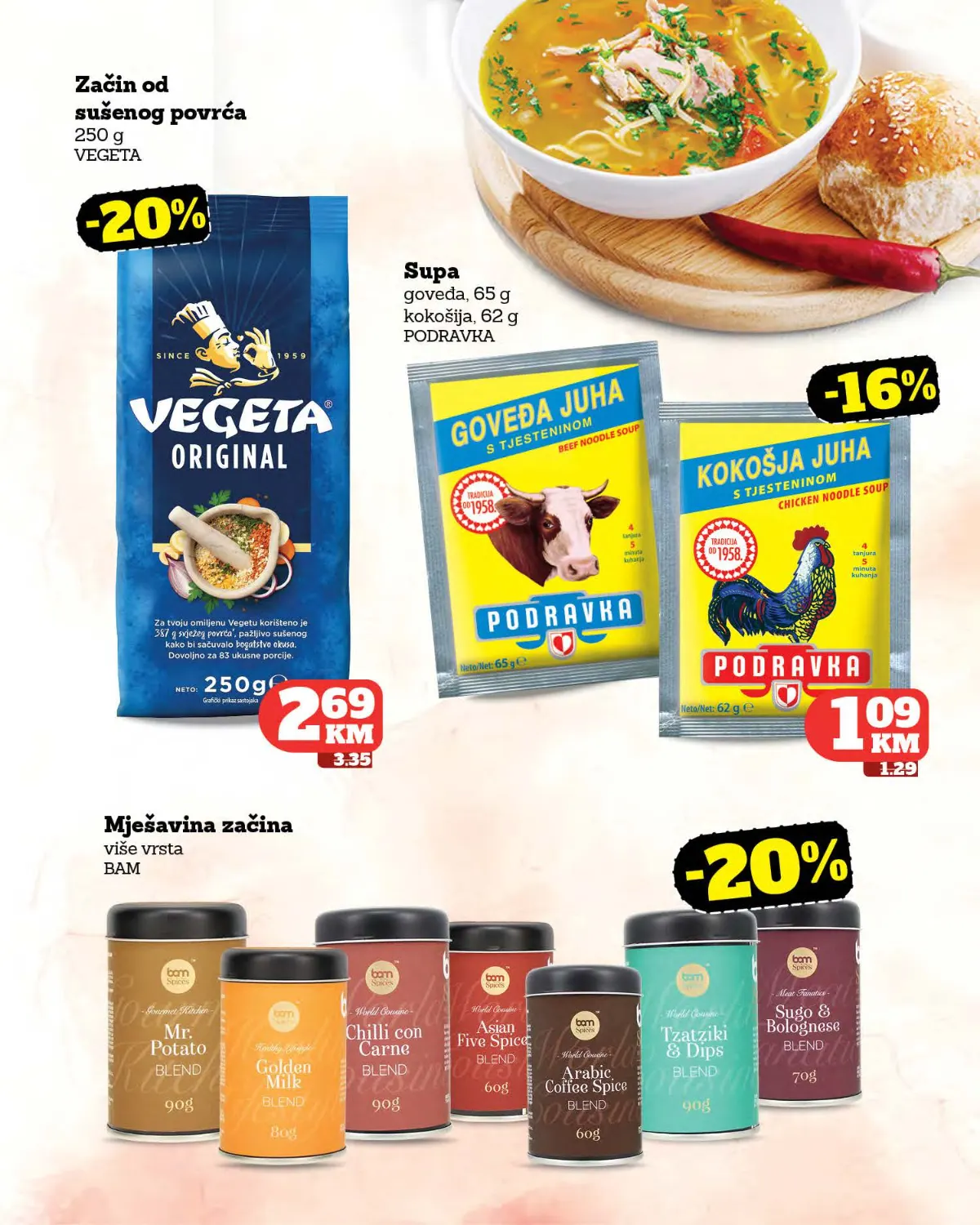 Moj Market katalog strana 2 – Vegeta začin i Podravka supe na sniženju