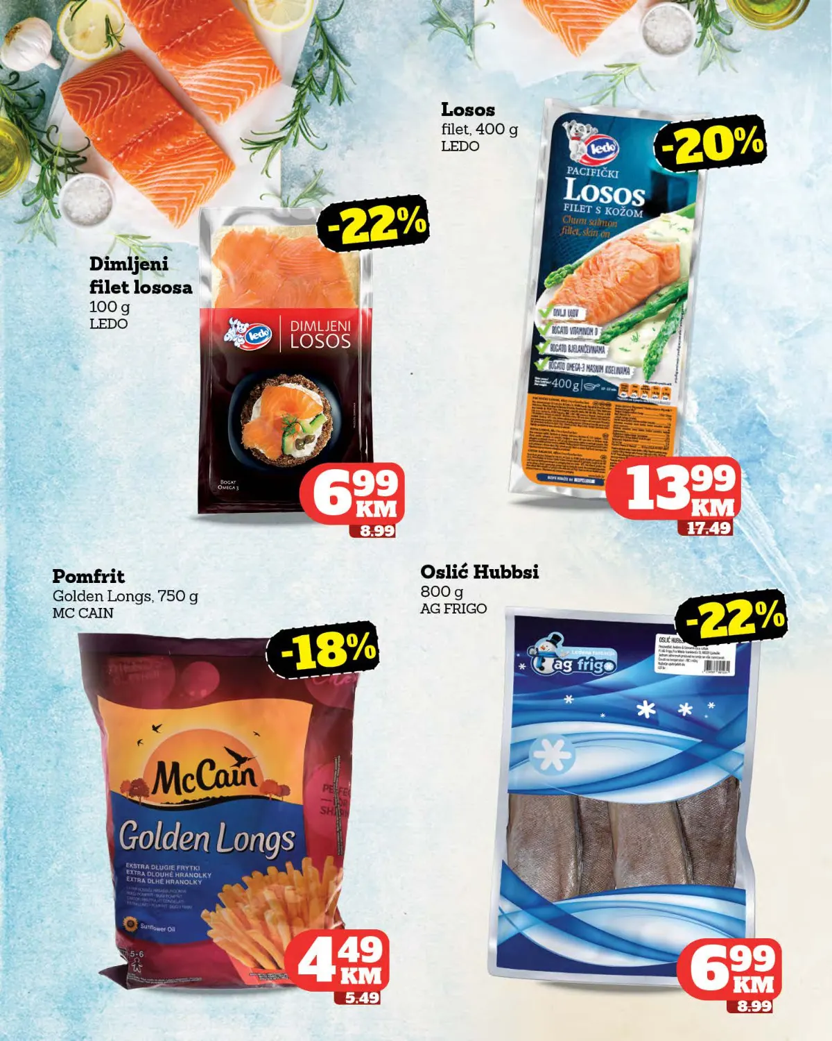 Moj Market katalog strana 12 – losos, pomfrit i oslić