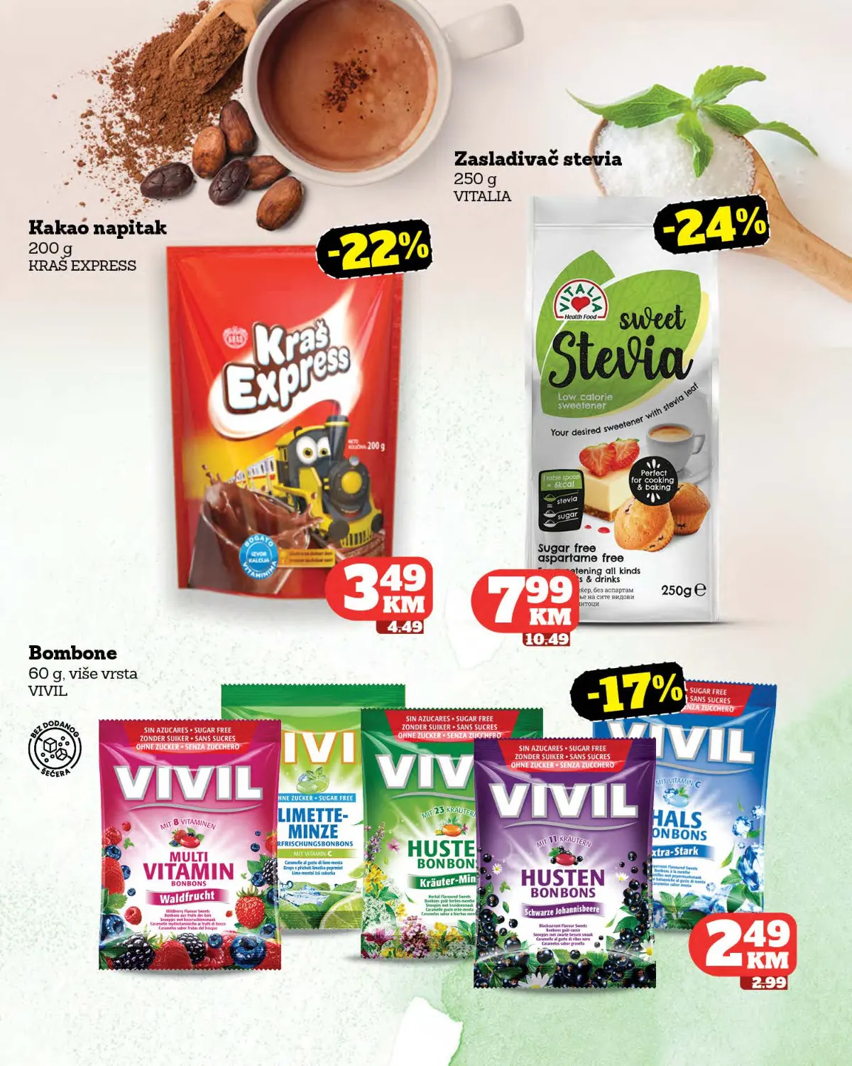 Moj Market katalog strana 21 – kakao, stevia i Vivil bombone