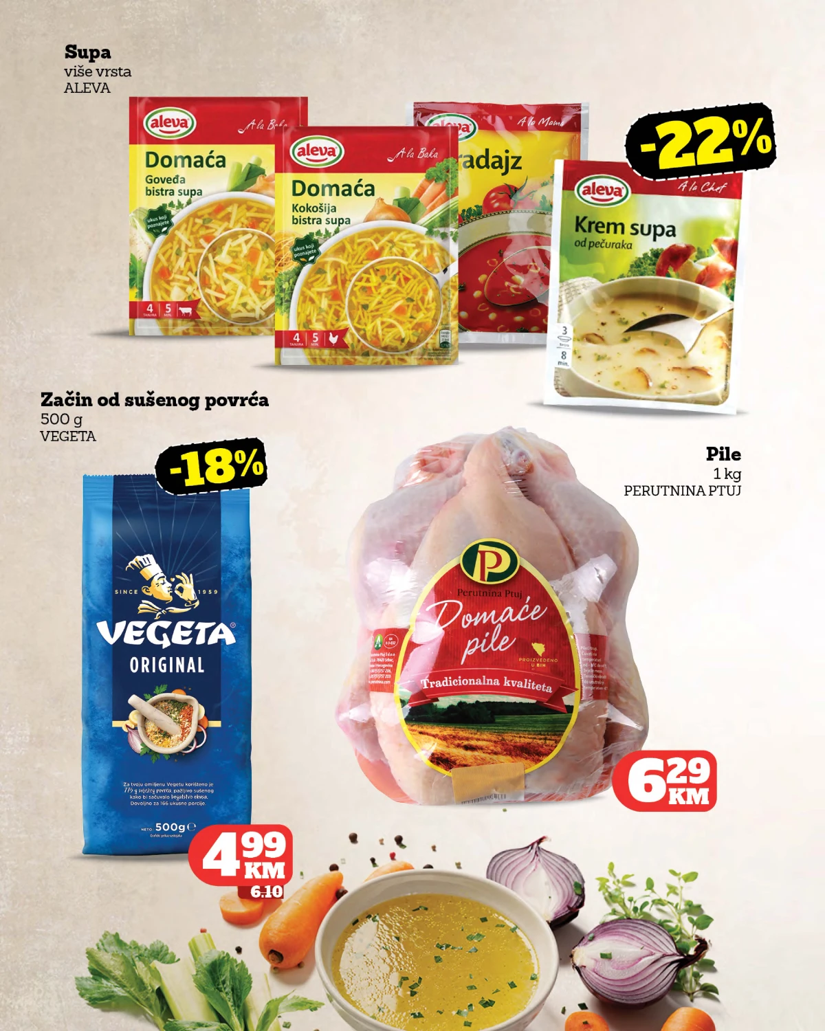 Tropic katalog strana 2 – pile Perutnina Ptuj, Vegeta i Aleva supe na akciji
