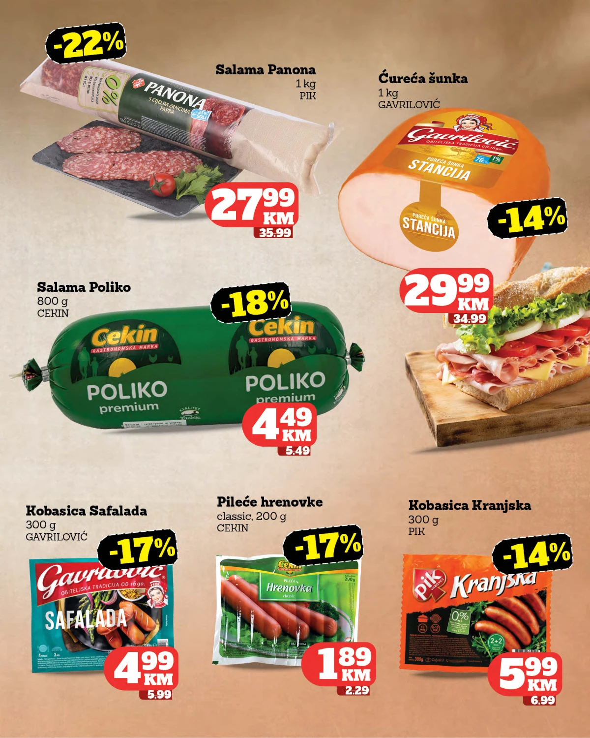 Tropic katalog strana 5 – salame, ćureća šunka, hrenovke i kobasice