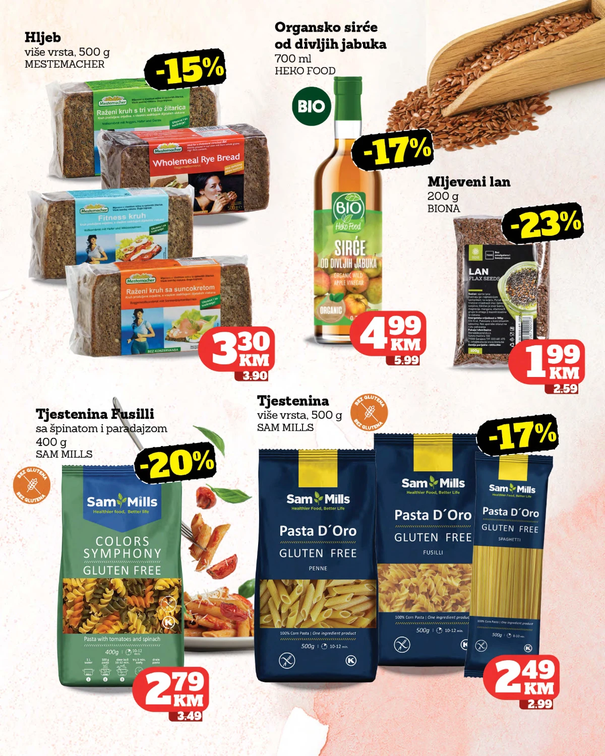 Tropic katalog strana 17 – integralni hljeb, organsko sirće, lan i bezglutenska tjestenina