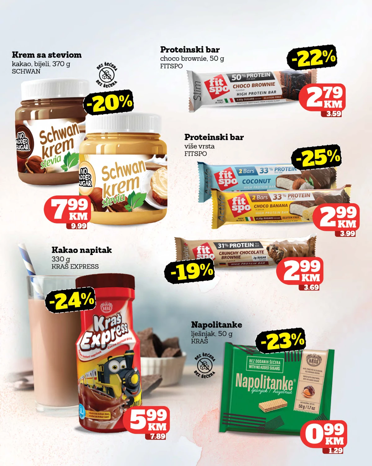 Tropic katalog strana 19 – proteinske pločice, krem sa stevijom i proizvodi bez dodatog šećera