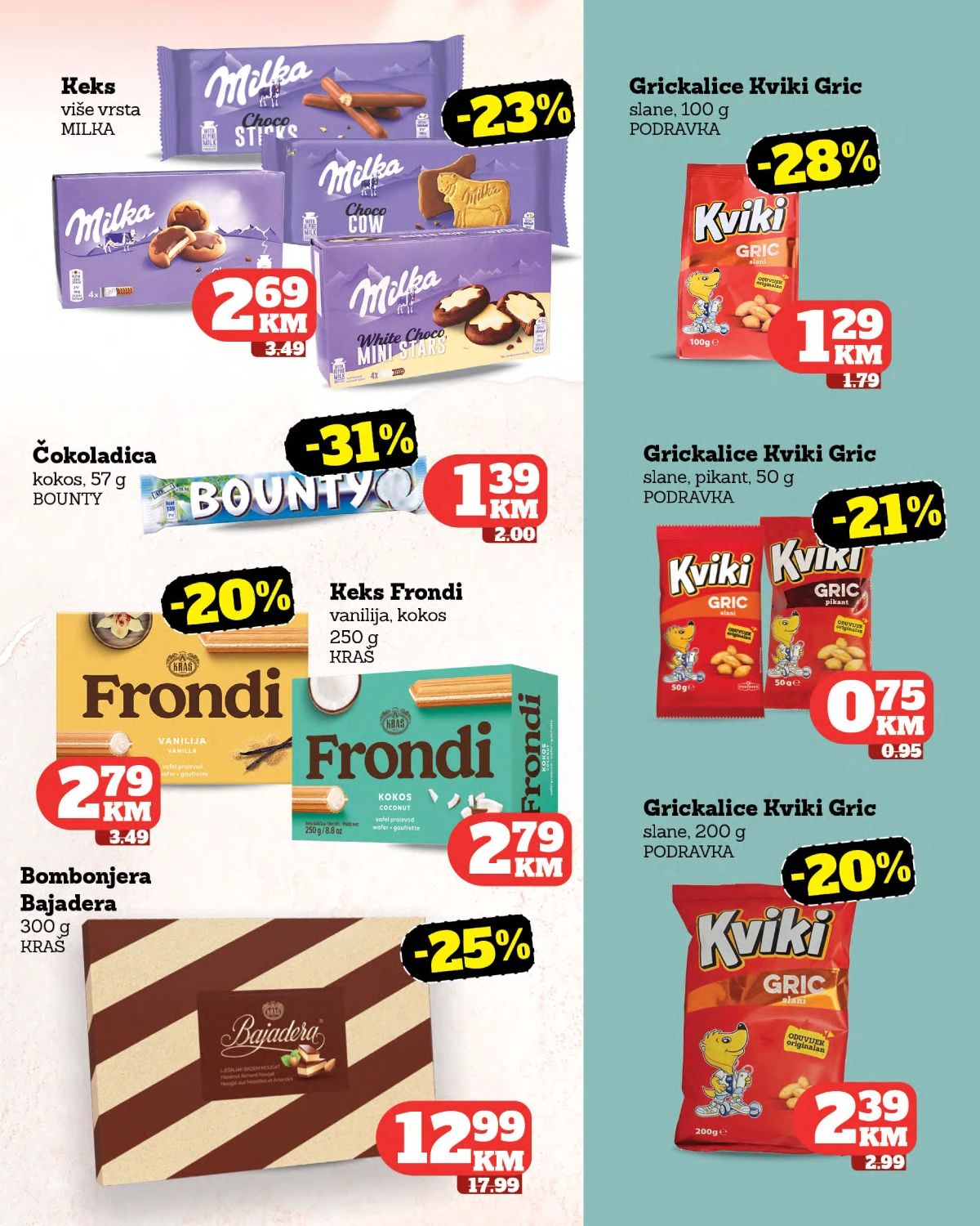 Tropic katalog strana 23 – Milka, Bounty, Frondi, Bajadera i Kviki grickalice