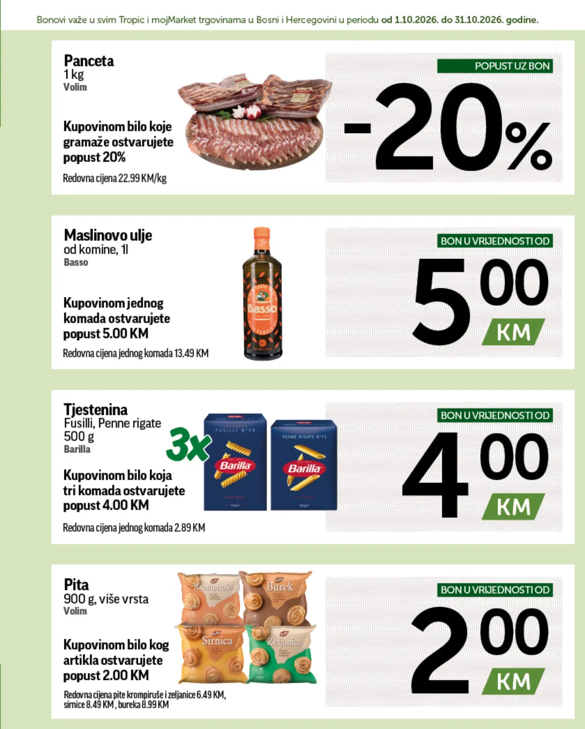 Tropic i mojMarket Super Bonbonjera – panceta, maslinovo ulje, tjestenina i pita na akciji