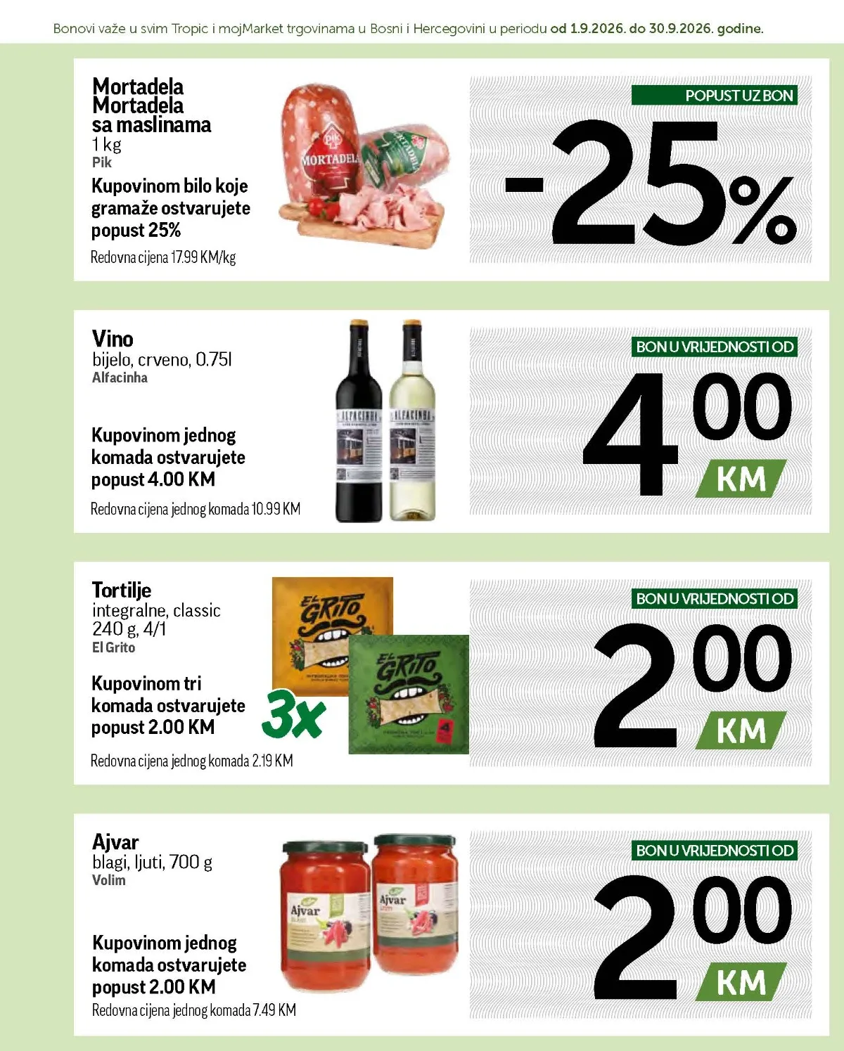 Kuponi za mortadelu, vino, tortilje i ajvar u Tropic i mojMarket trgovinama