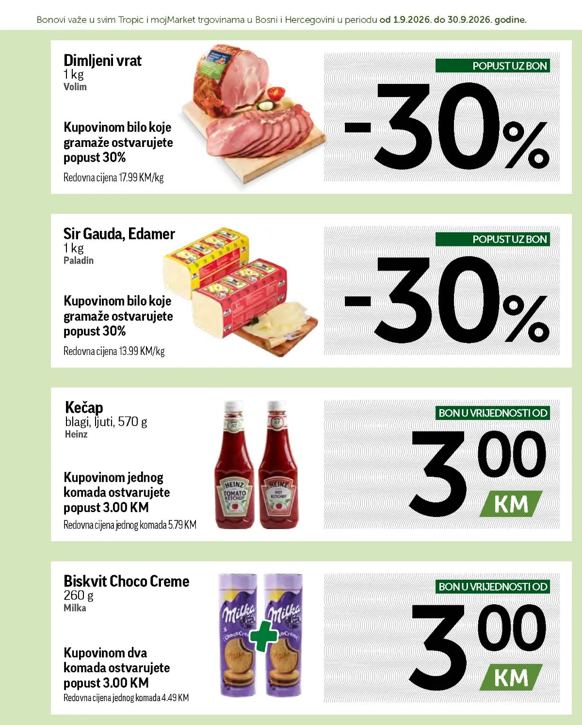 Kuponi za dimljeni vrat, Gauda i Edamer sir, Heinz kečap i Milka biskvit