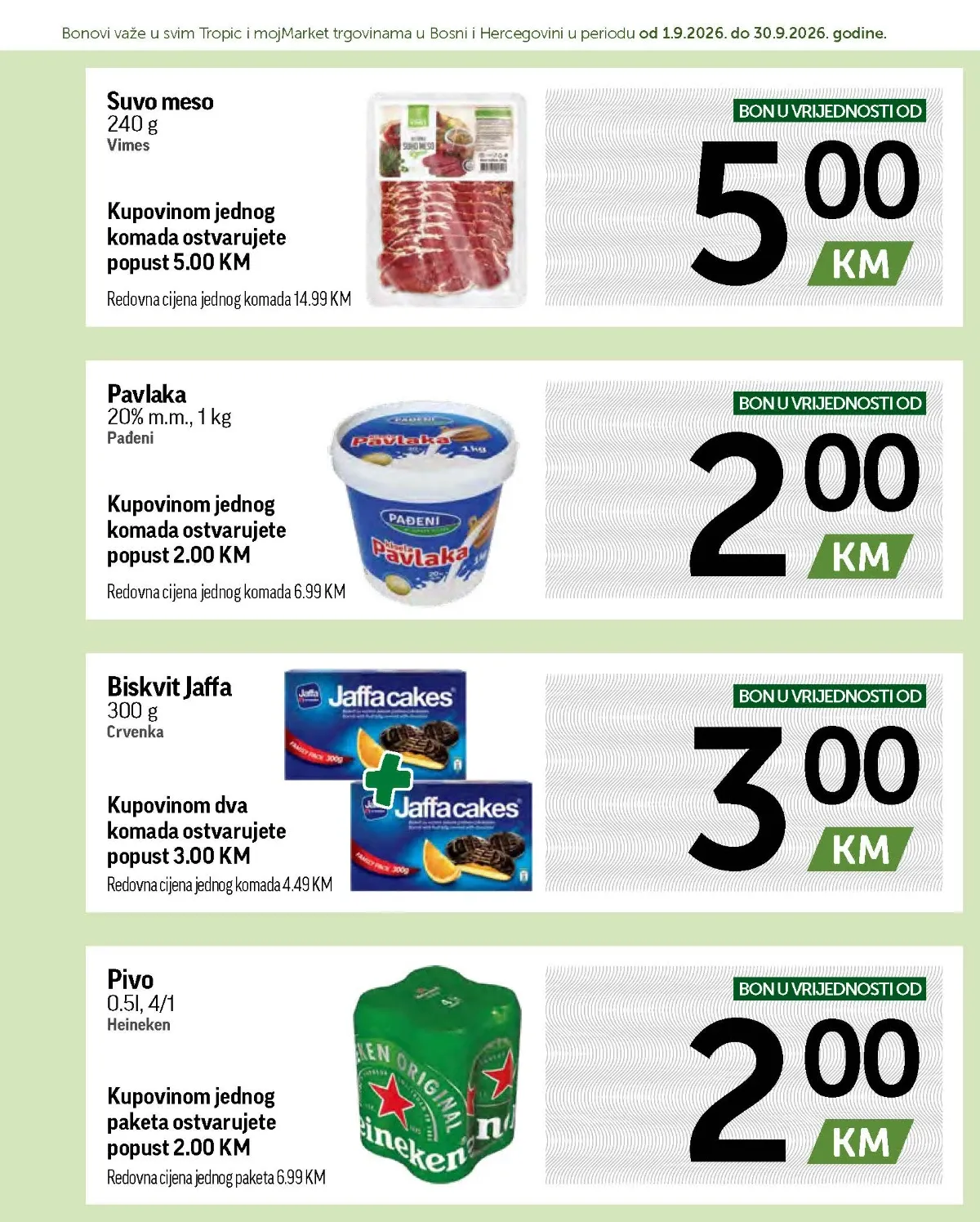 Kuponi za Vimes suho meso, Pađeni pavlaku, Jaffa biskvit i Heineken pivo