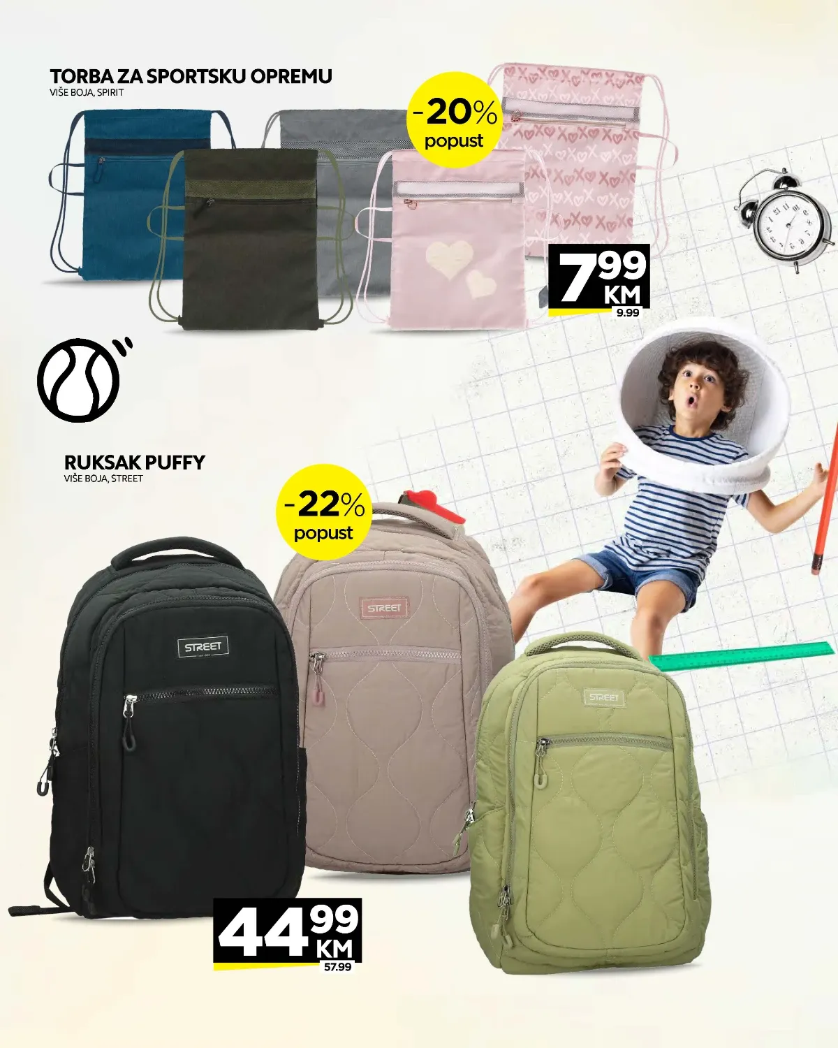 Tropic školski katalog – Puffy Street ruksaci i Spirit torbe za sportsku opremu