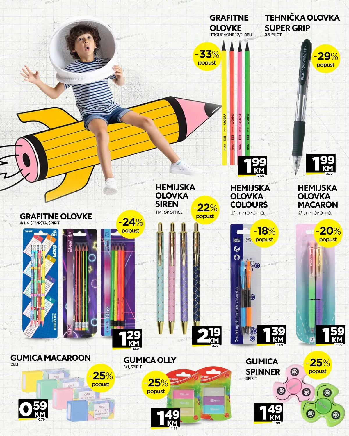 Tropic školski pribor – grafitne i hemijske olovke, gumice i tehničke olovke uz popuste do 33%