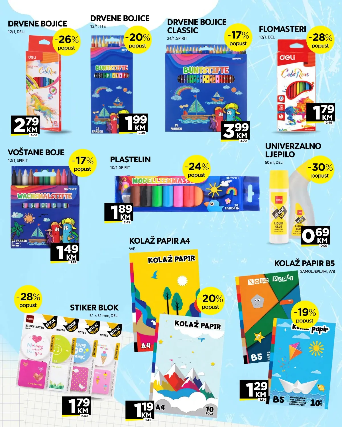 Tropic školska akcija – bojice, flomasteri, plastelin, kolaž papir i ljepilo uz popuste do 30%