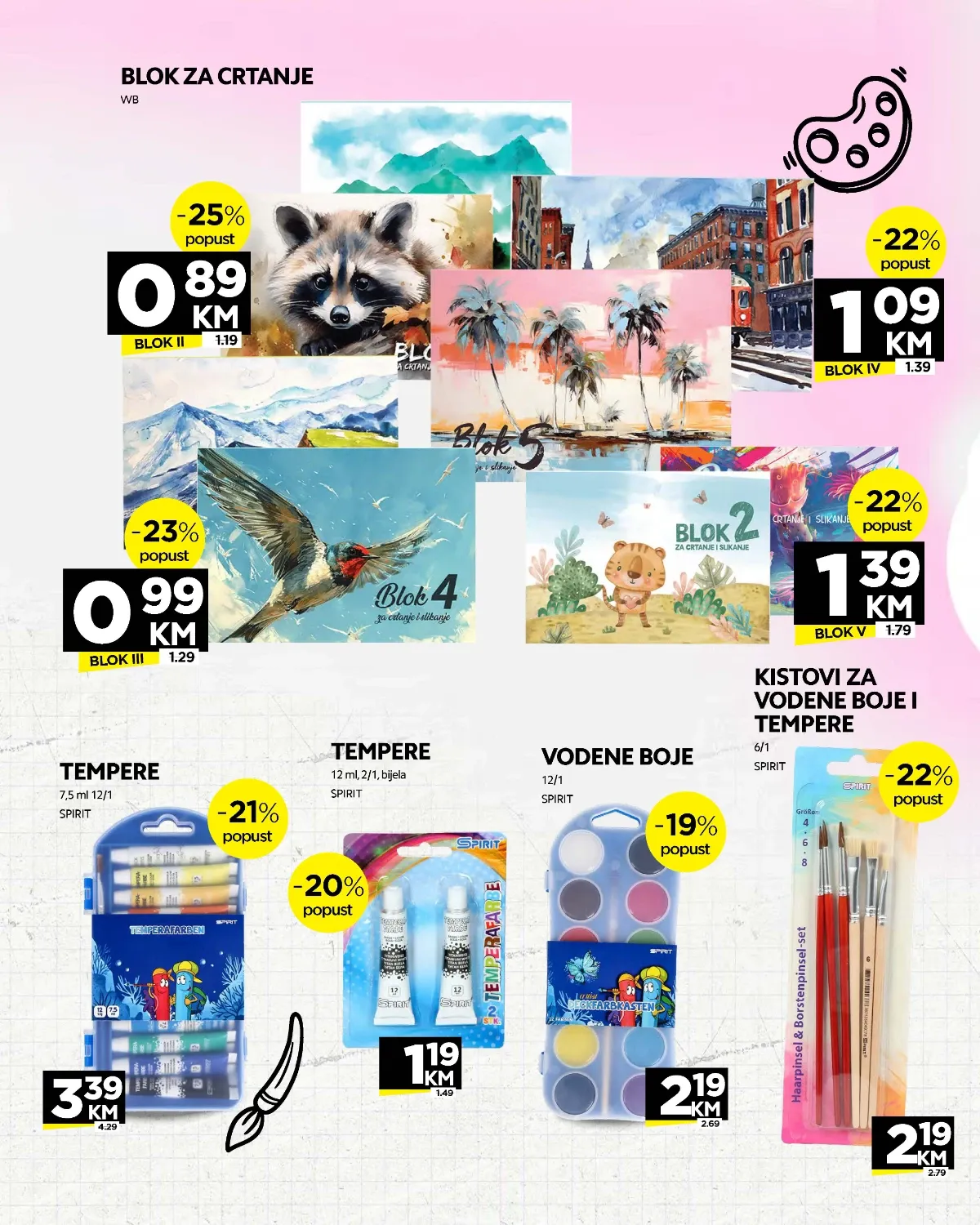 Tropic školski katalog – blokovi za crtanje, tempere, vodene boje i kistovi