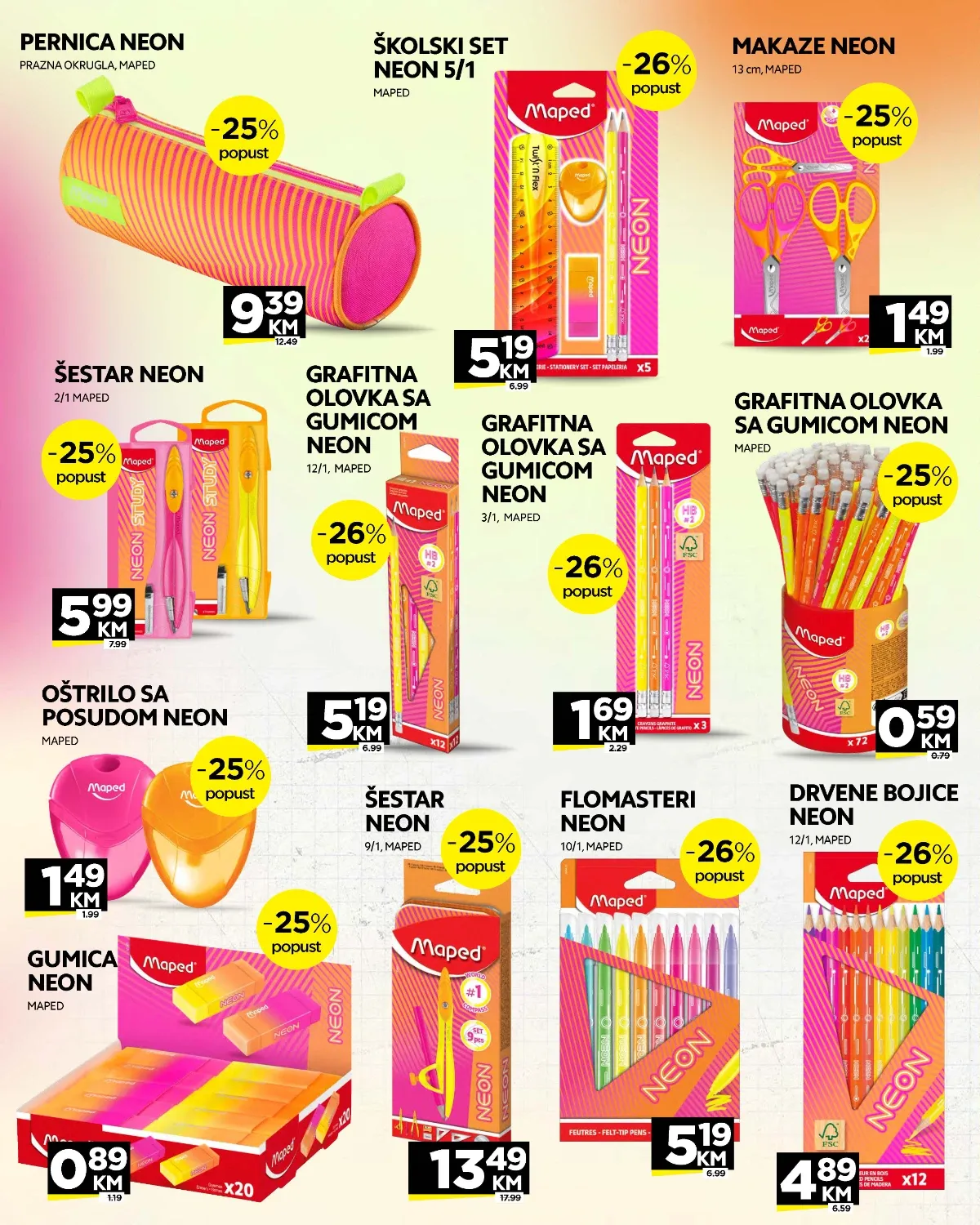 Tropic školska akcija – Maped Neon pernice, šestari, olovke, flomasteri i bojice uz popuste do 26%
