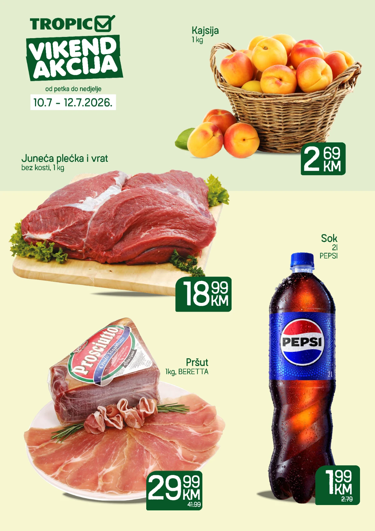 Tropic vikend akcija od 10. do 12.07.2026. – kajsije, juneća plećka, Pepsi i vikend ponude po sniženim cijenama