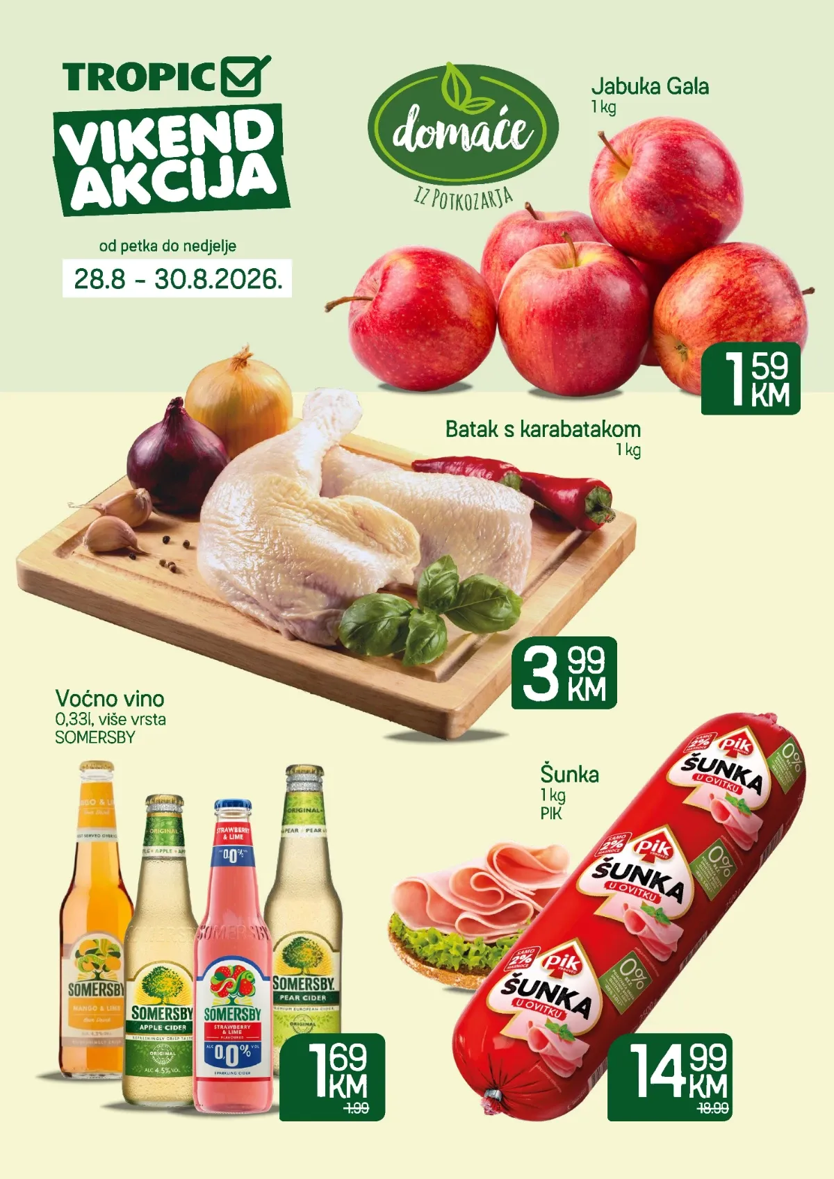 Tropic i mojMarket vikend akcija od 28. do 30.08.2026. – zajednička ponuda hrane, voća, mesa i pića
